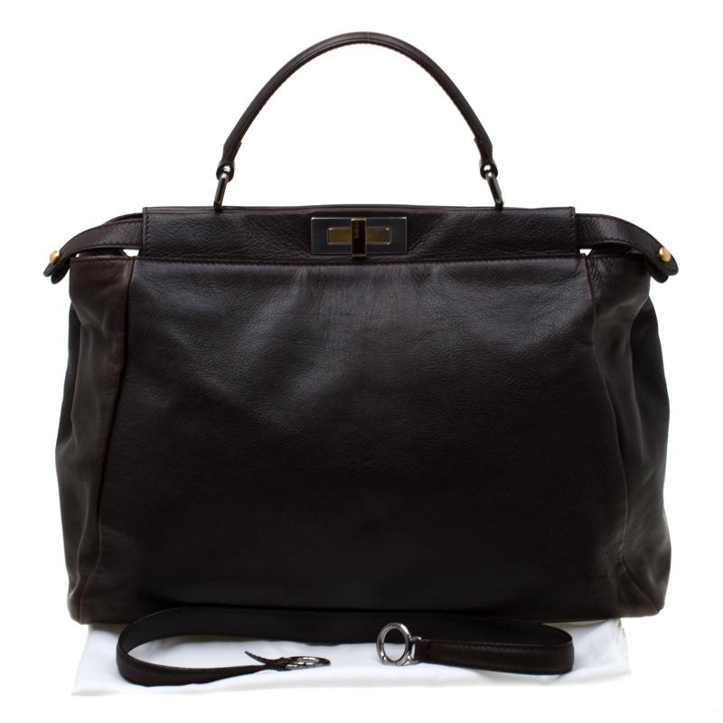 Fendi Dark Brown Leather Large Peekaboo Top Handle Bag 8