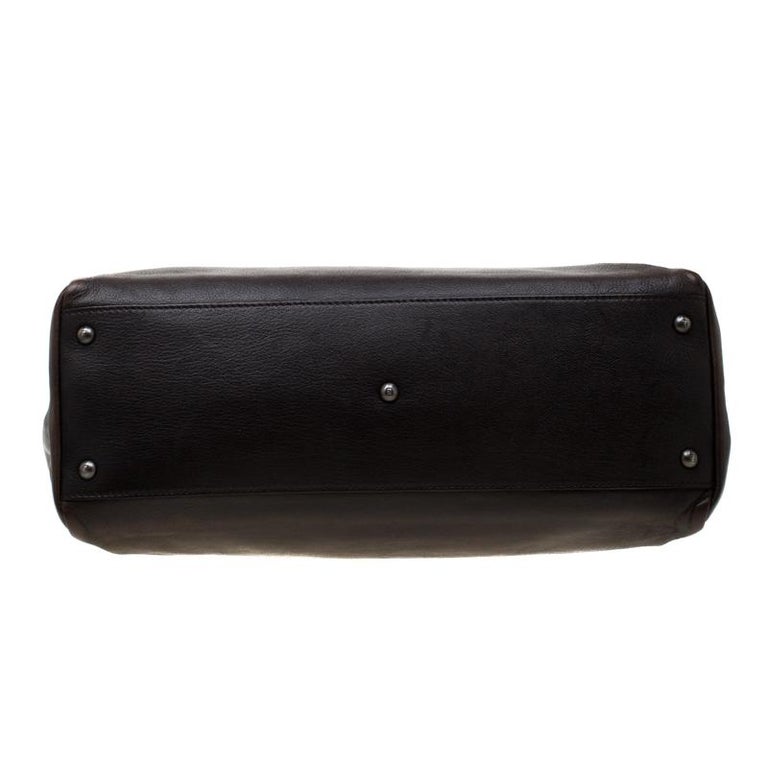 Fendi Dark Brown Leather Large Peekaboo Top Handle Bag For Sale at 1stdibs