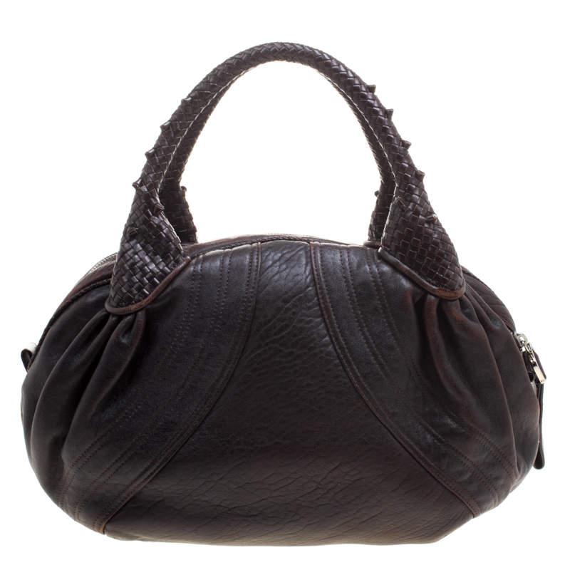 Women's Fendi Dark Brown Leather Large Spy Bag For Sale