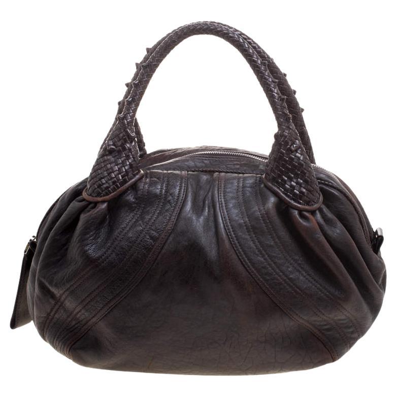 Fendi Dark Brown Leather Large Spy Bag For Sale