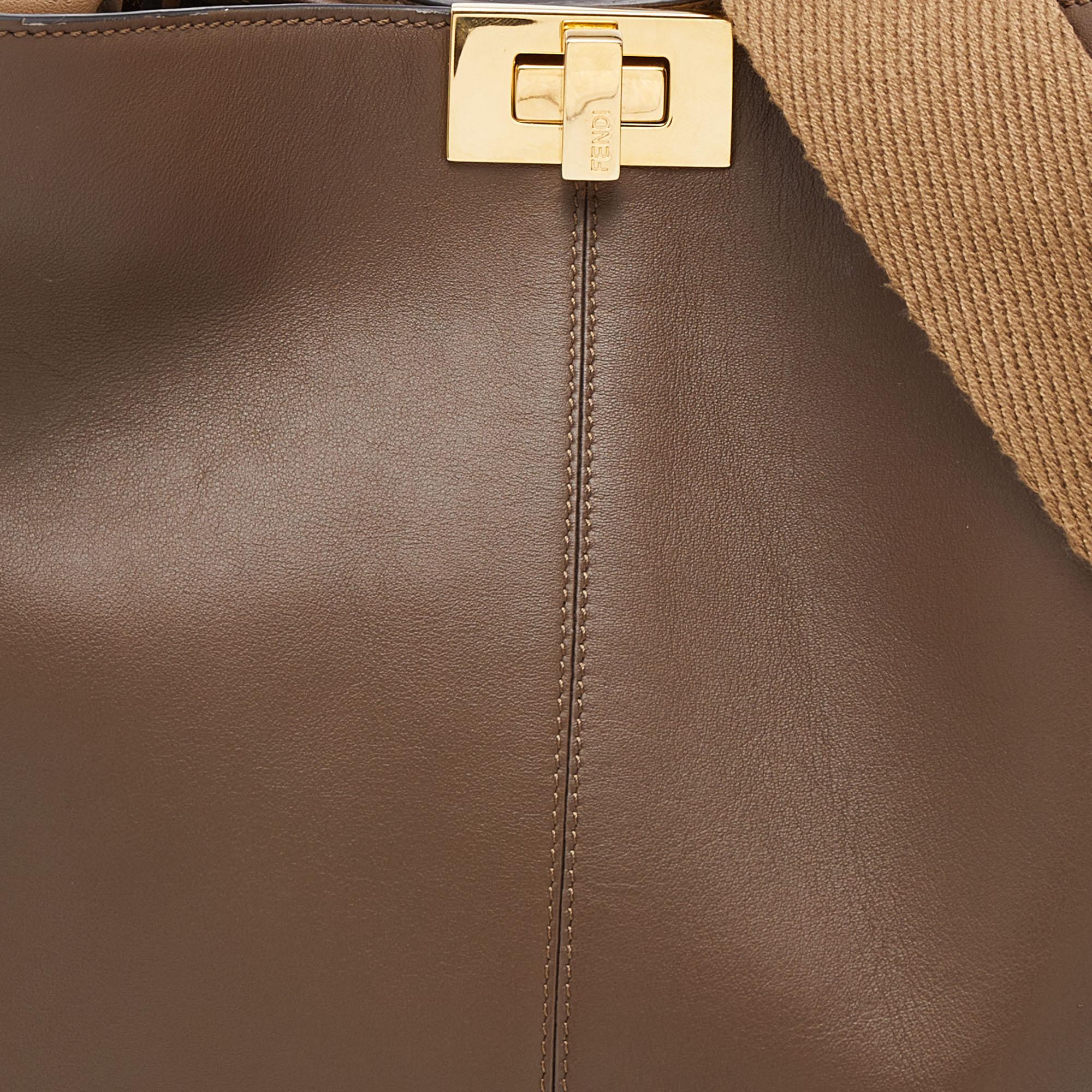 Fendi Dark Brown Leather Medium Peekaboo X Lite Top Handle Bag 7