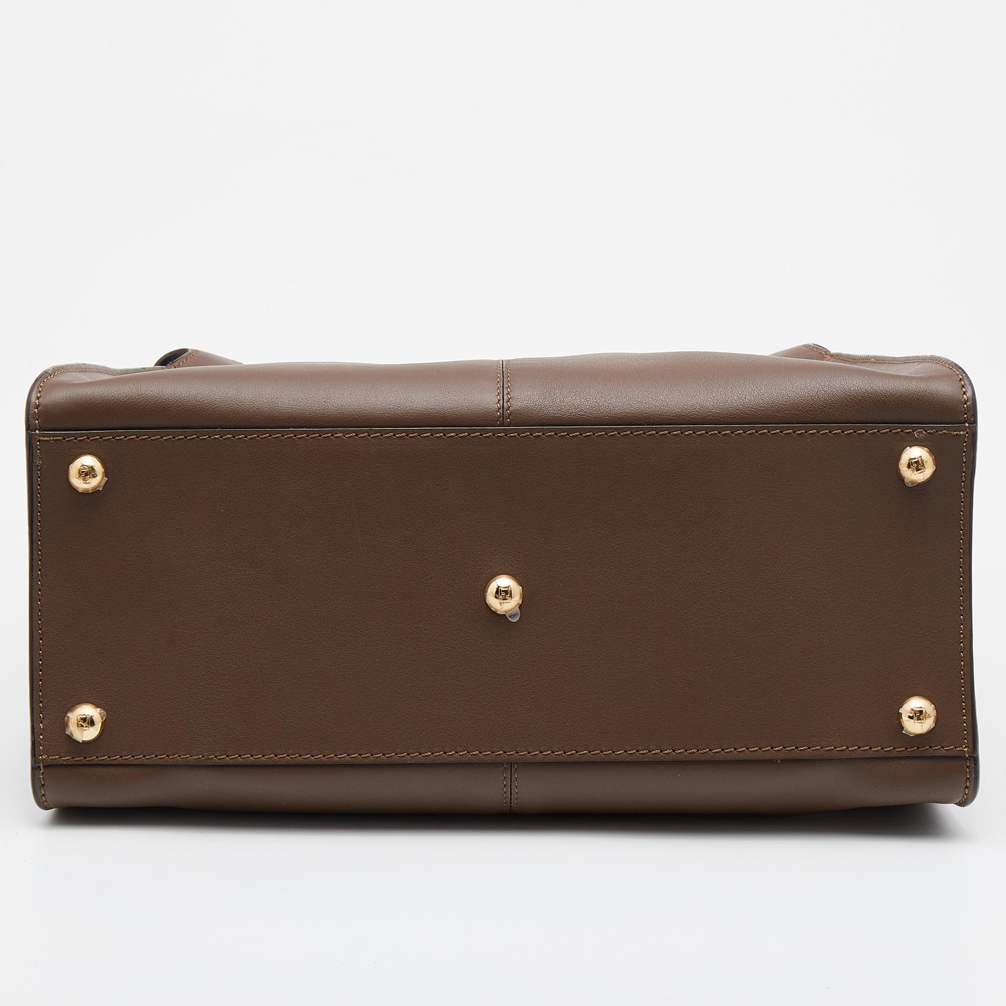 Fendi Dark Brown Leather Medium Peekaboo X Lite Top Handle Bag 1