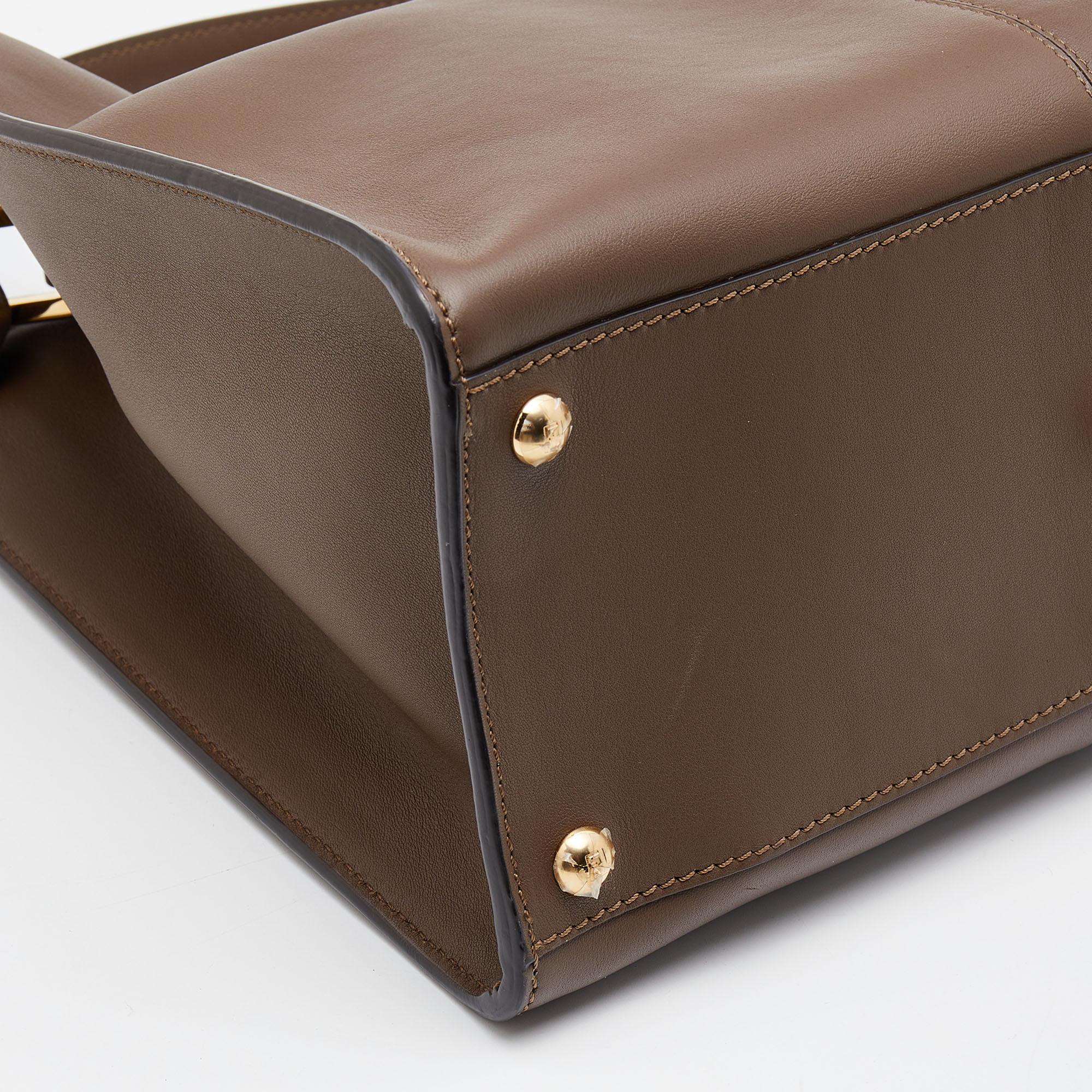 Fendi Dark Brown Leather Medium Peekaboo X Lite Top Handle Bag 3