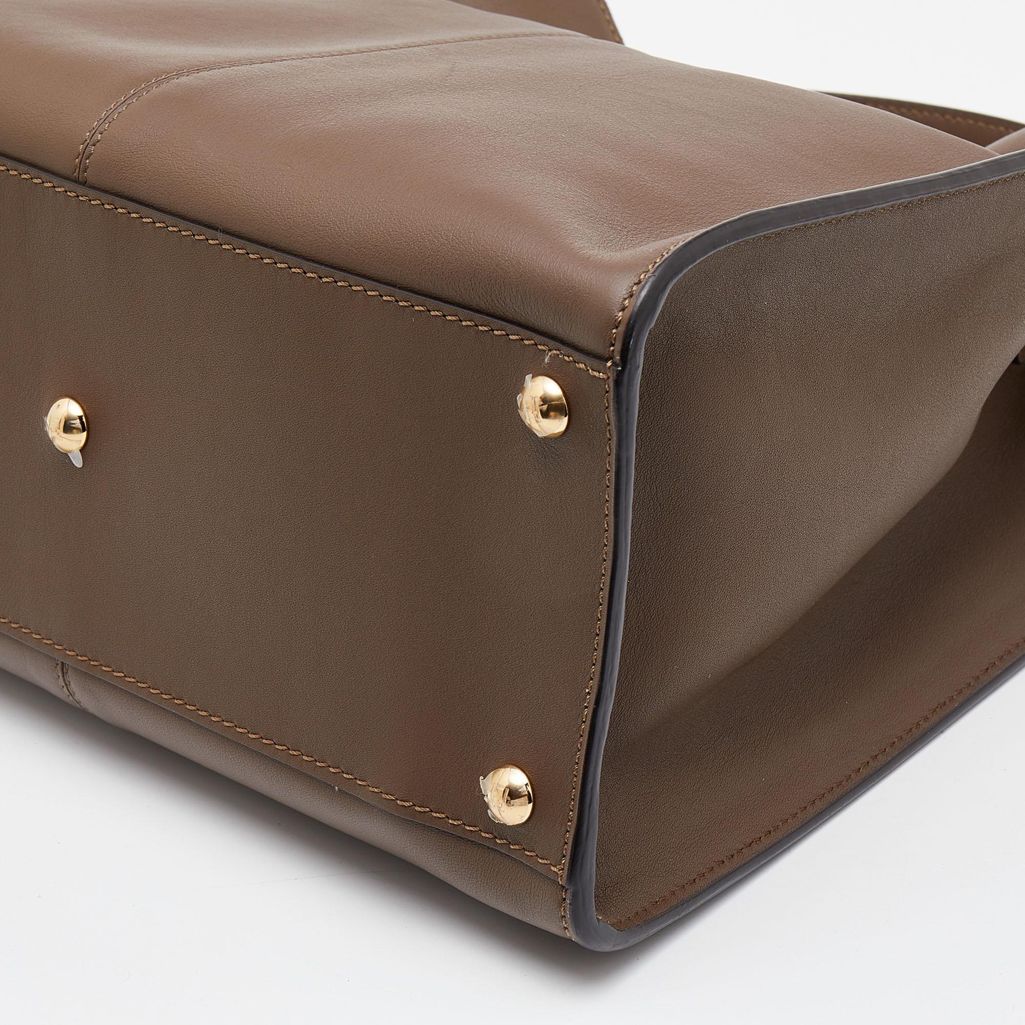 Fendi Dark Brown Leather Medium Peekaboo X Lite Top Handle Bag 4
