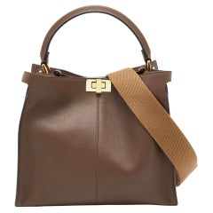 Fendi Dark Brown Leather Medium Peekaboo X Lite Top Handle Bag