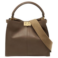 Fendi Dark Brown Leather Medium Peekaboo X Lite Top Handle Bag