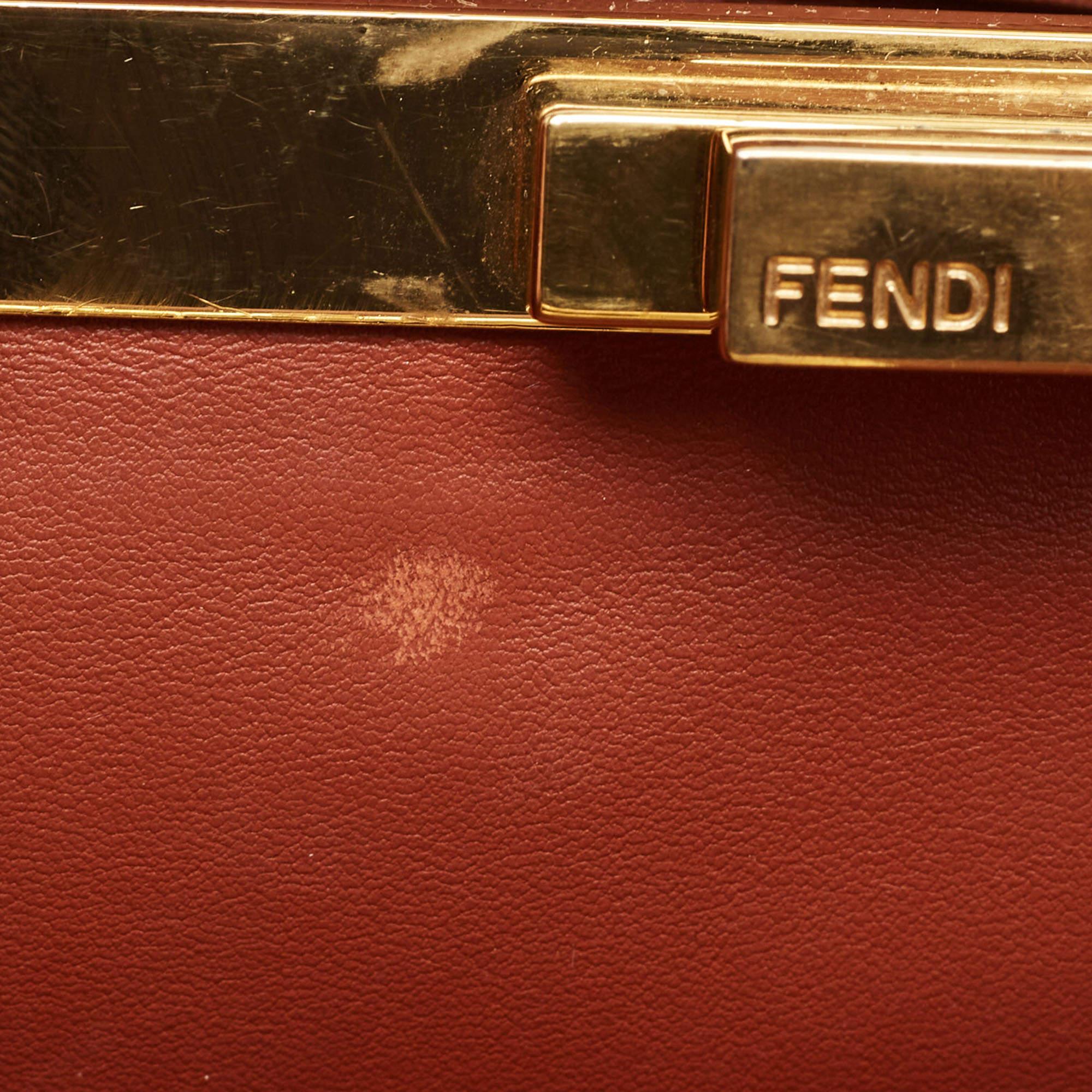 Fendi Dark Brown Leather Medium Pocket Peekaboo Top Handle Bag 5