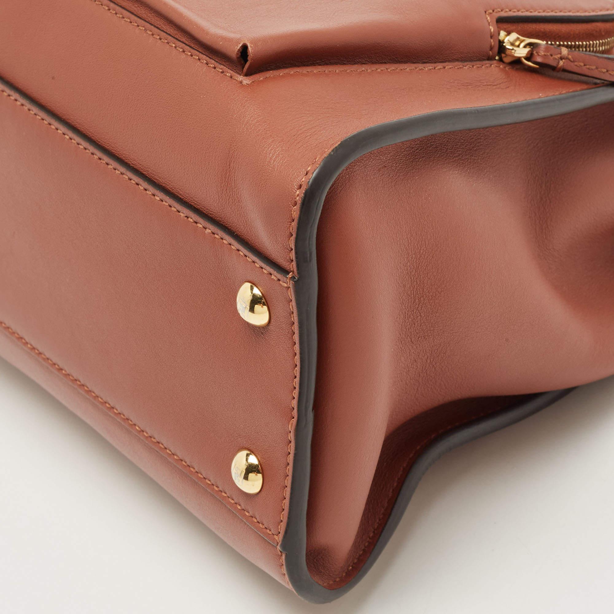 Fendi Dark Brown Leather Medium Pocket Peekaboo Top Handle Bag 8