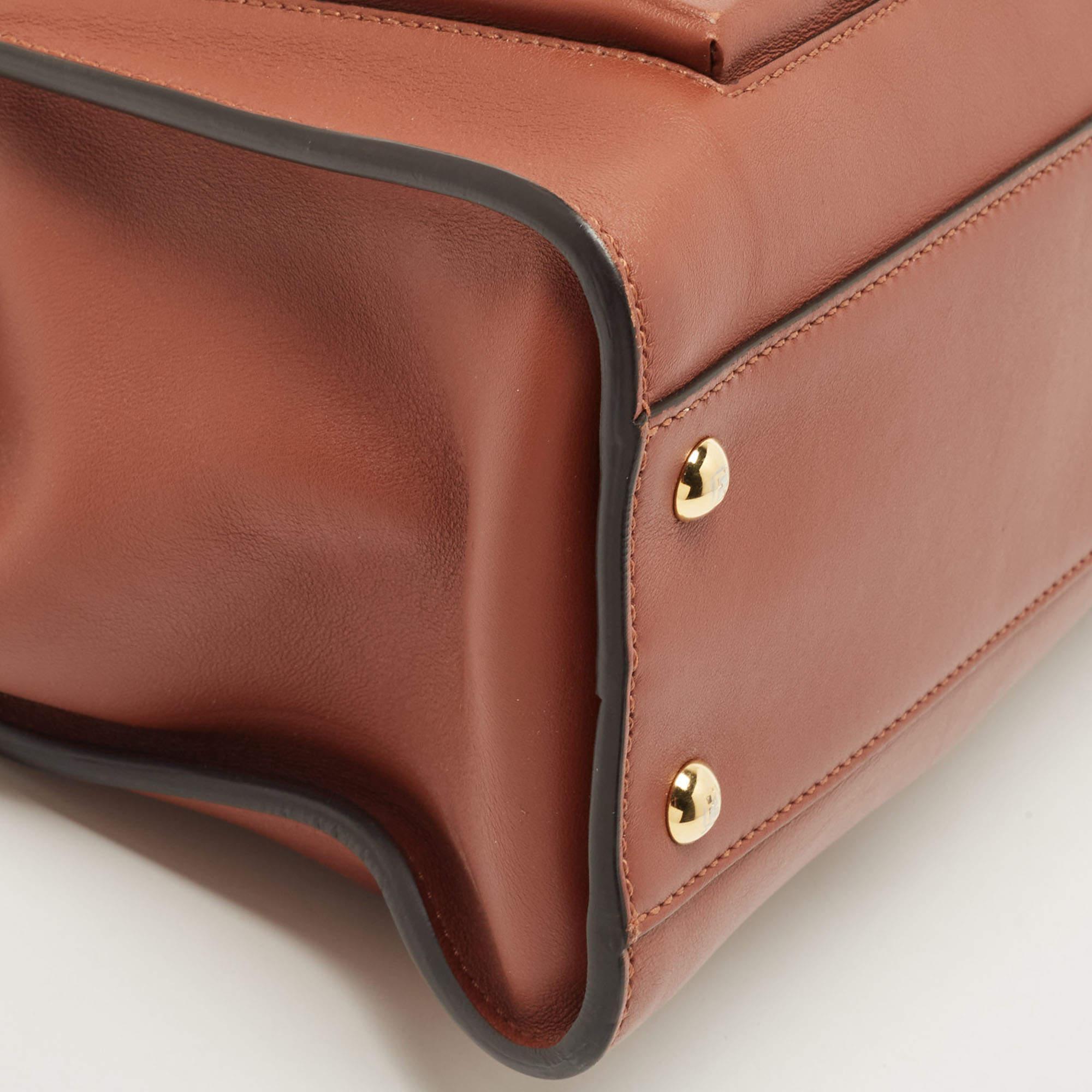 Fendi Dark Brown Leather Medium Pocket Peekaboo Top Handle Bag 9