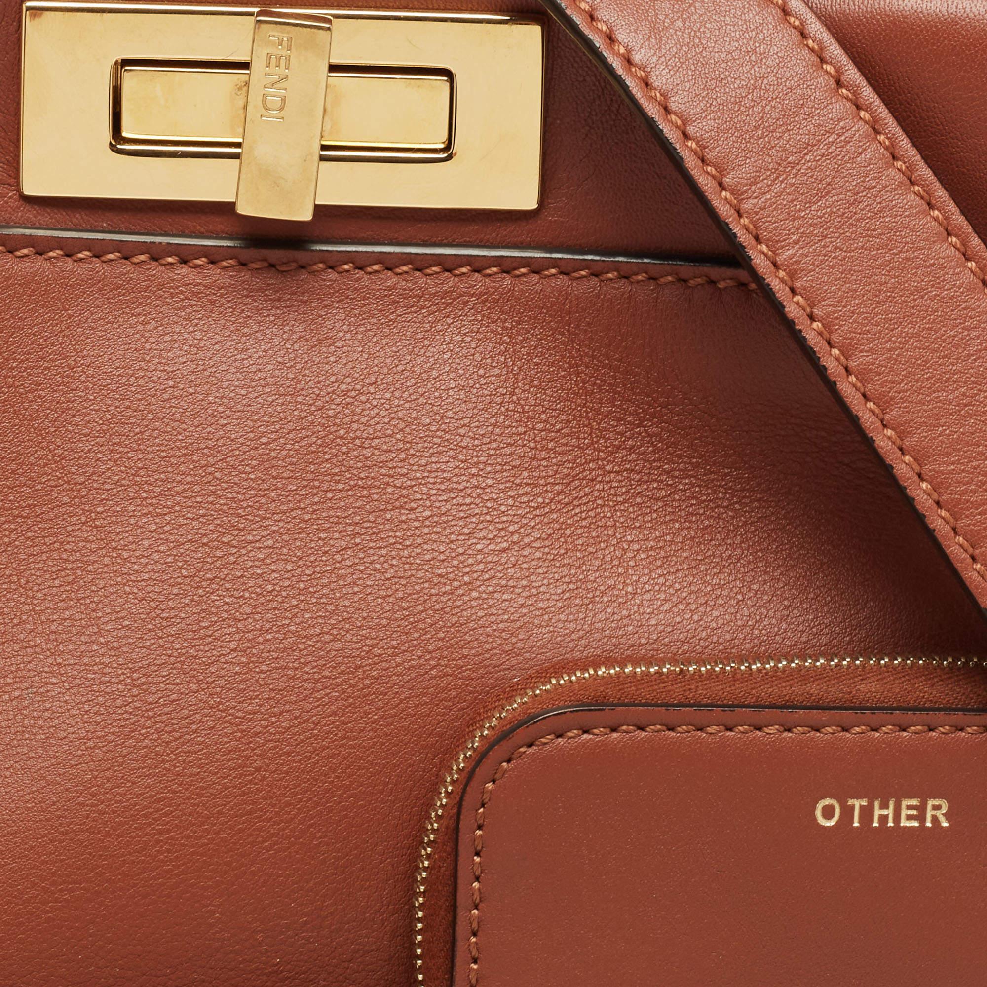 Fendi Dark Brown Leather Medium Pocket Peekaboo Top Handle Bag 1