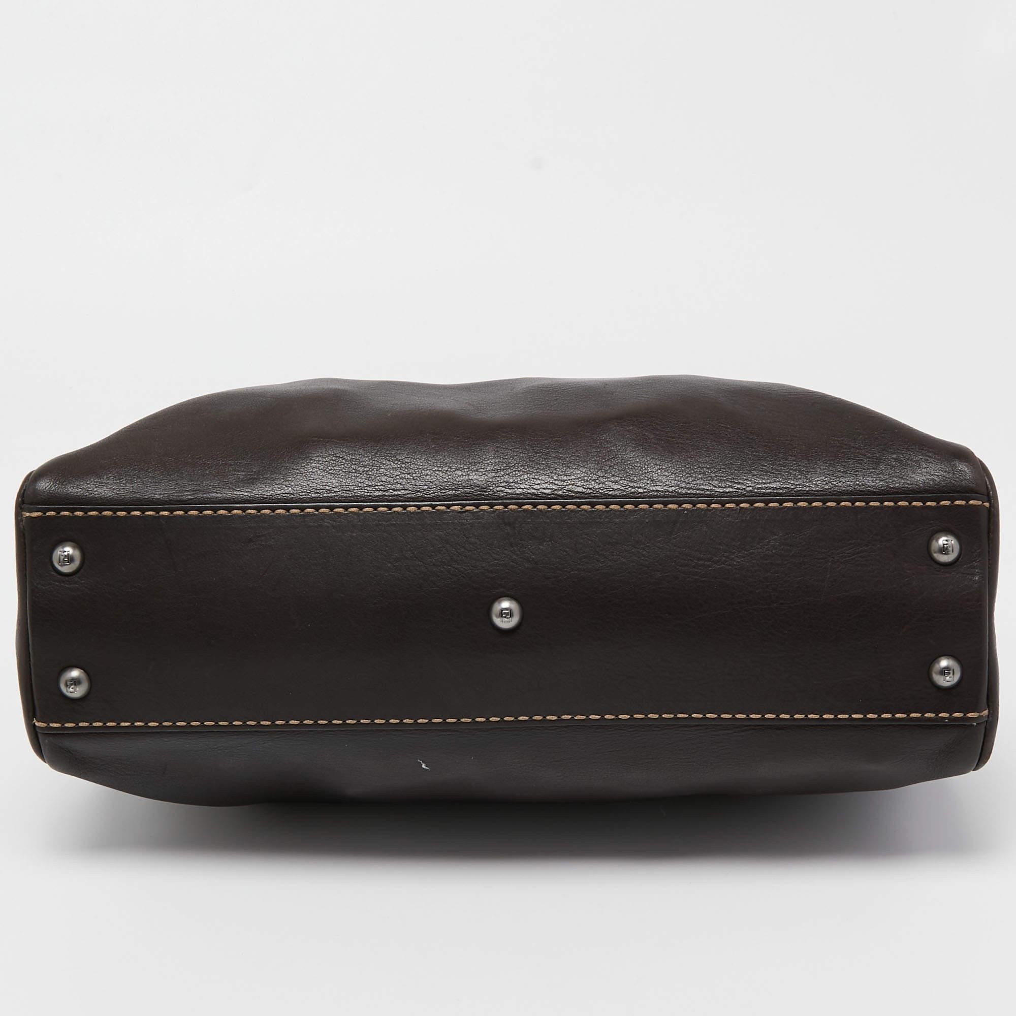 Fendi Dark Brown Leather Small Peekaboo Top Handle Bag 5