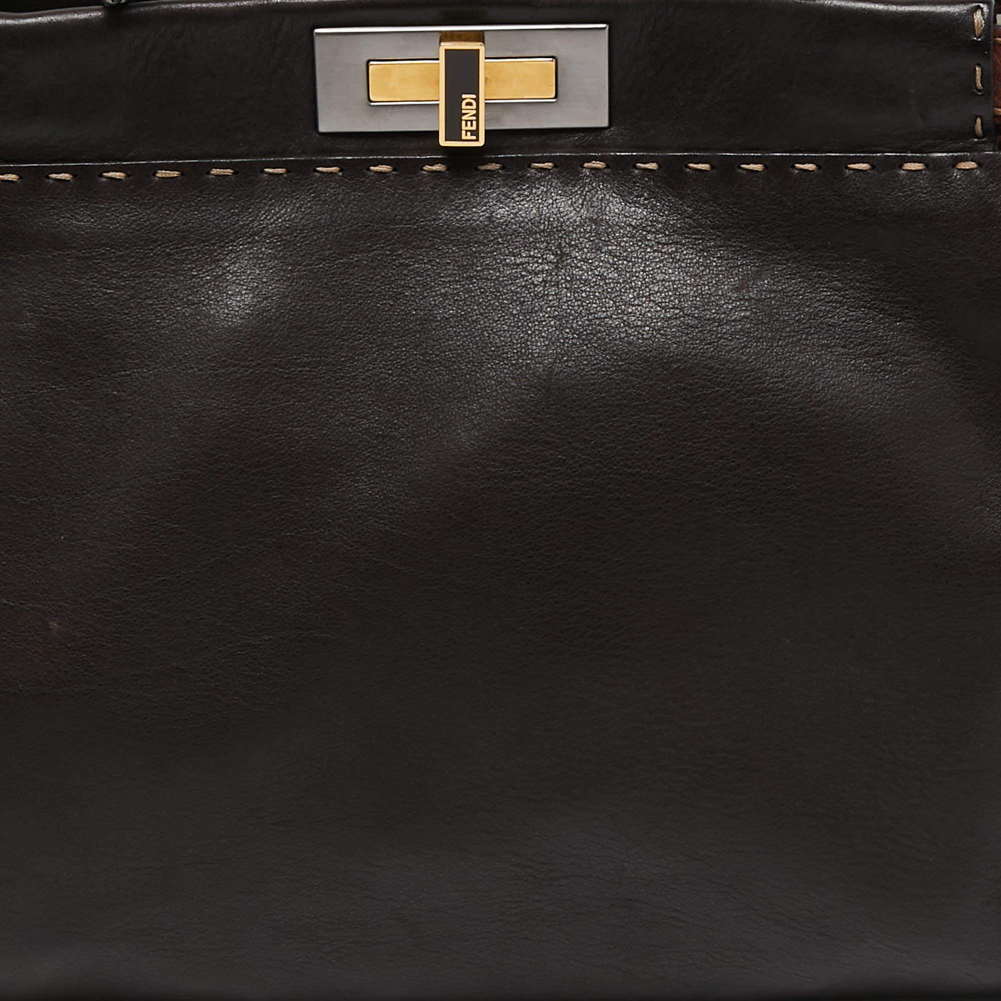 Fendi Dark Brown Leather Small Peekaboo Top Handle Bag 7