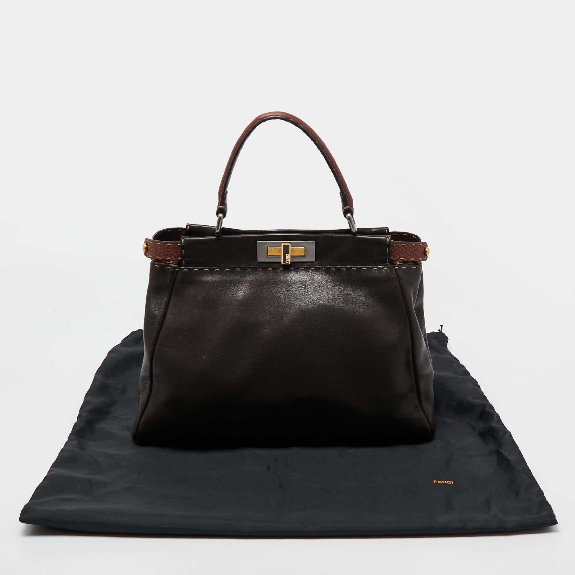 Fendi Dark Brown Leather Small Peekaboo Top Handle Bag 8