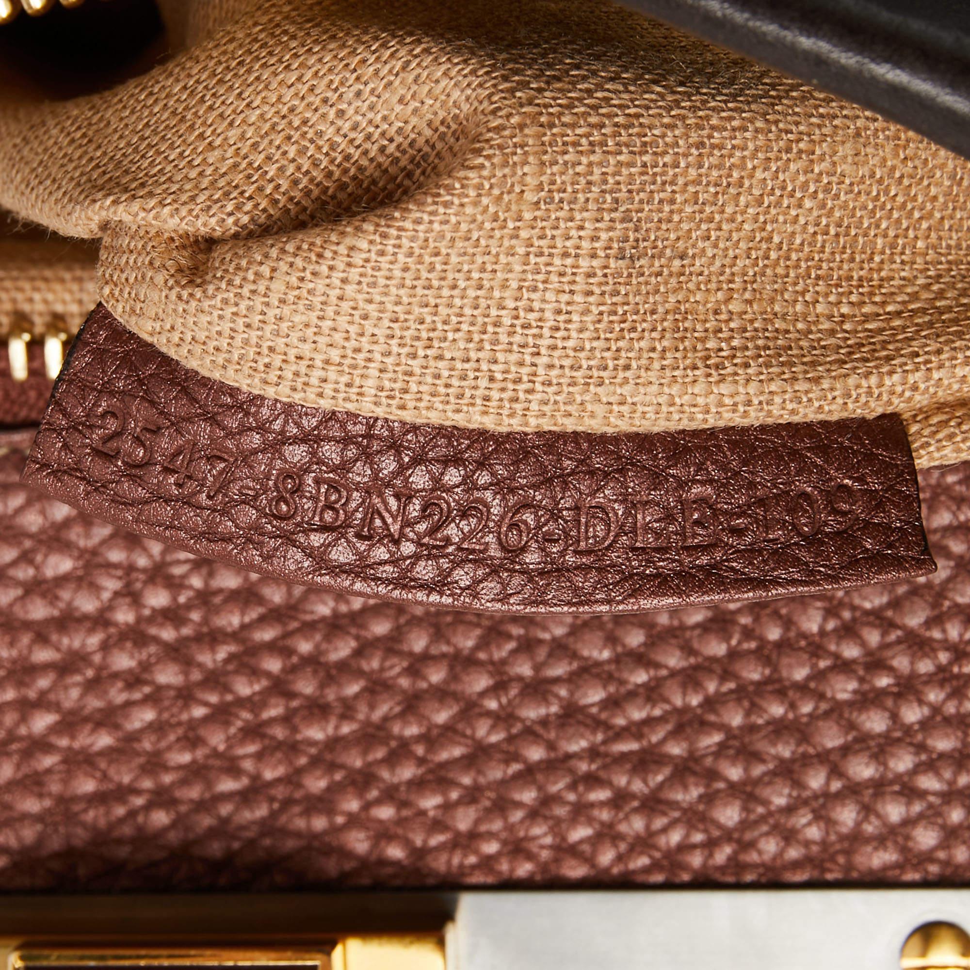 Fendi Dark Brown Leather Small Peekaboo Top Handle Bag In Good Condition In Dubai, Al Qouz 2