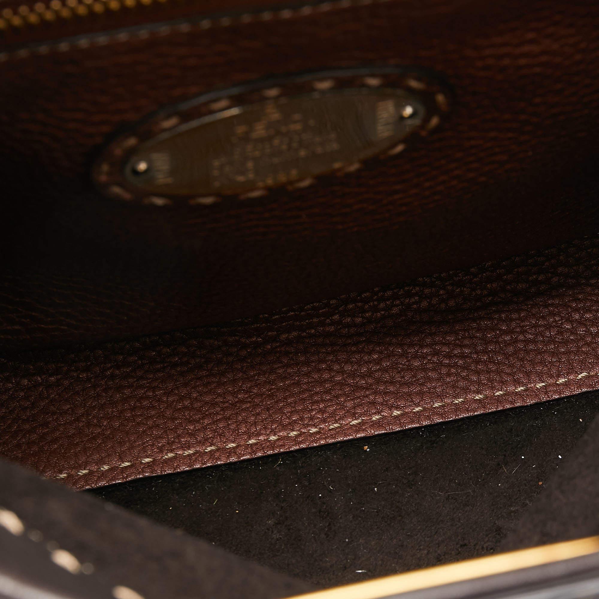 Fendi Dark Brown Leather Small Peekaboo Top Handle Bag 2