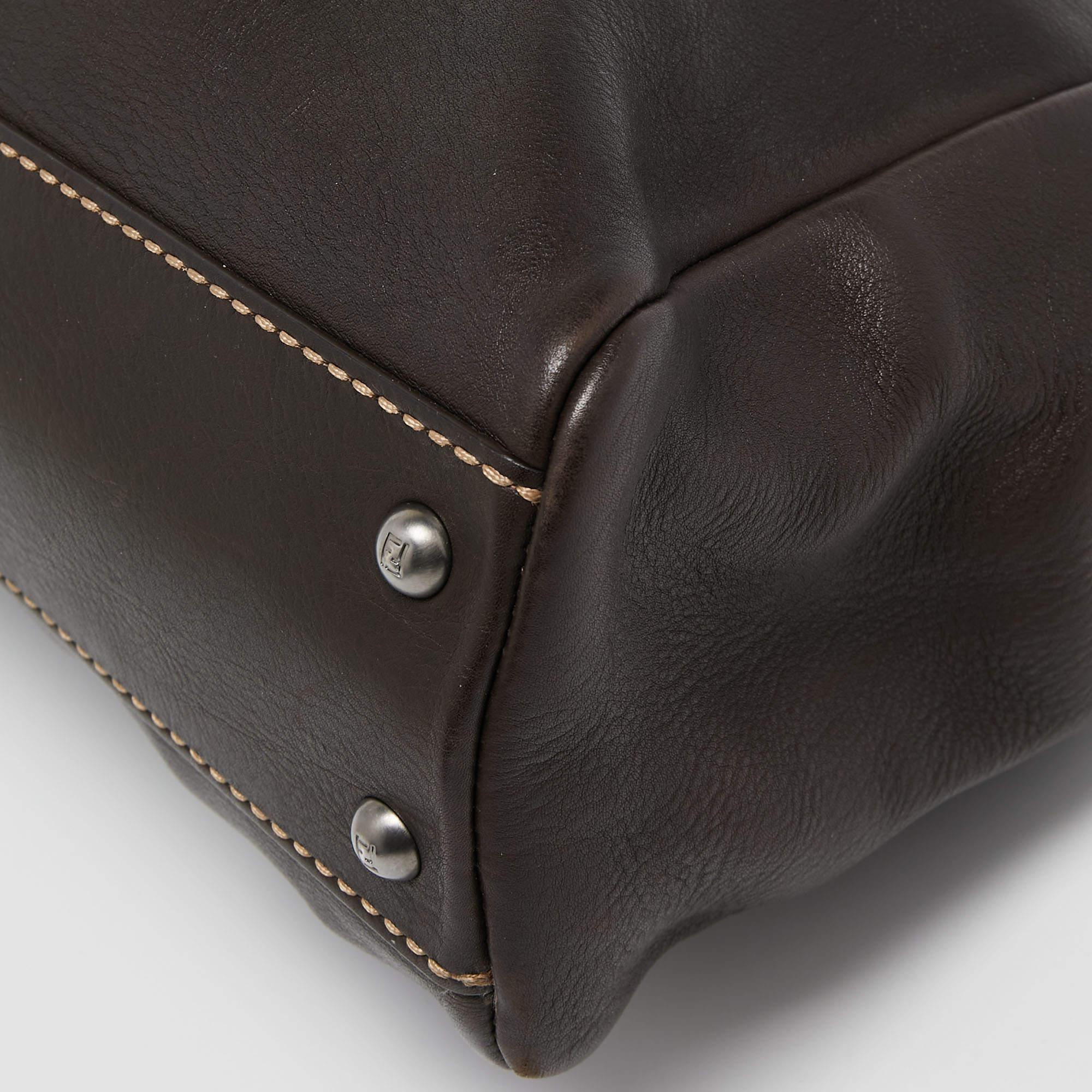 Fendi Dark Brown Leather Small Peekaboo Top Handle Bag 3