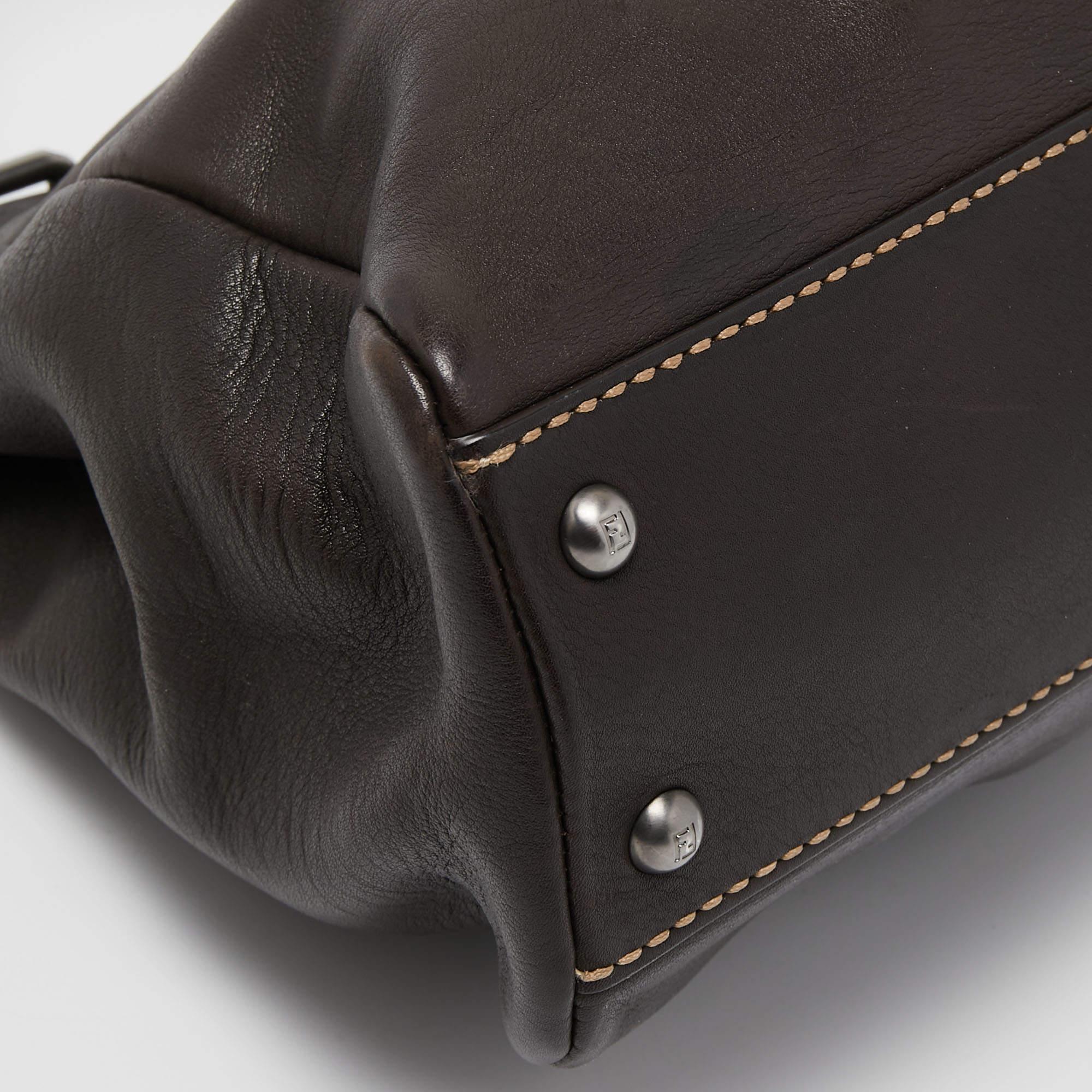 Fendi Dark Brown Leather Small Peekaboo Top Handle Bag 4
