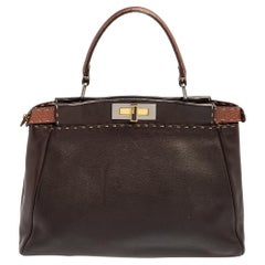 Fendi Dark Brown Leather Small Peekaboo Top Handle Bag