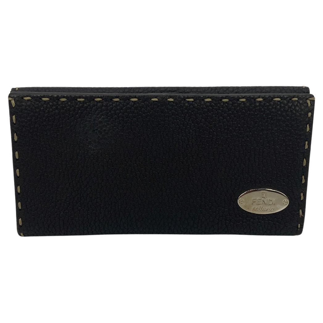 Fendi Dark Brown Selleria Leather Continental Wallet  For Sale