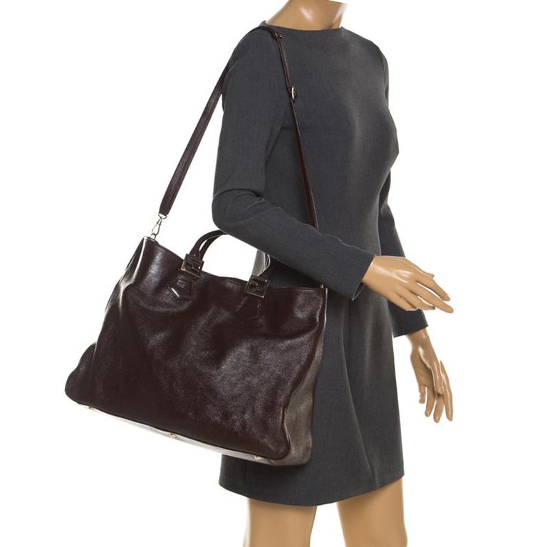 Fendi Dark Brown Leather Twins Shopper Tote For Sale at 1stDibs