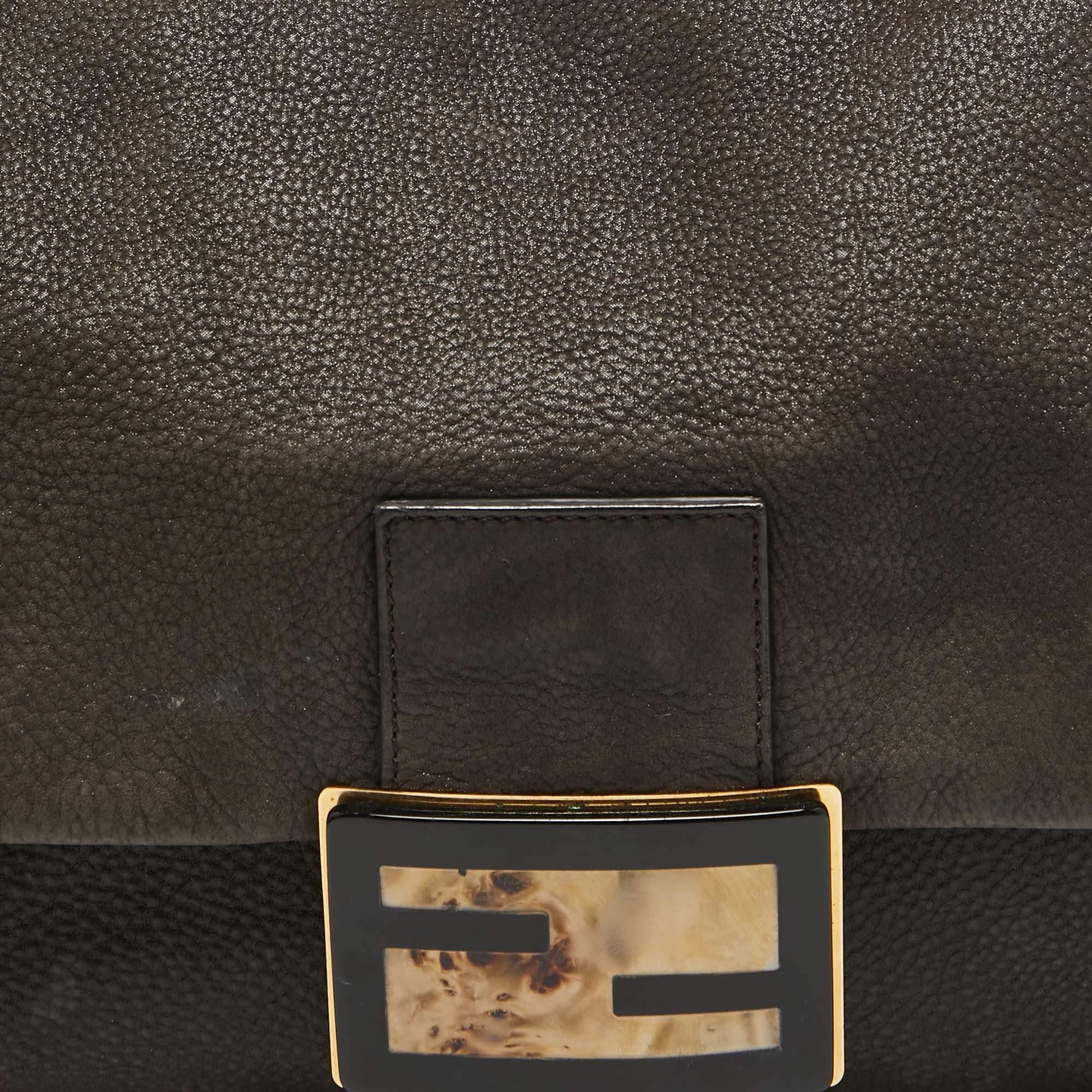 Women's Fendi Dark Brown Nubuck Shimmer Leather Mama Forever Shoulder Bag