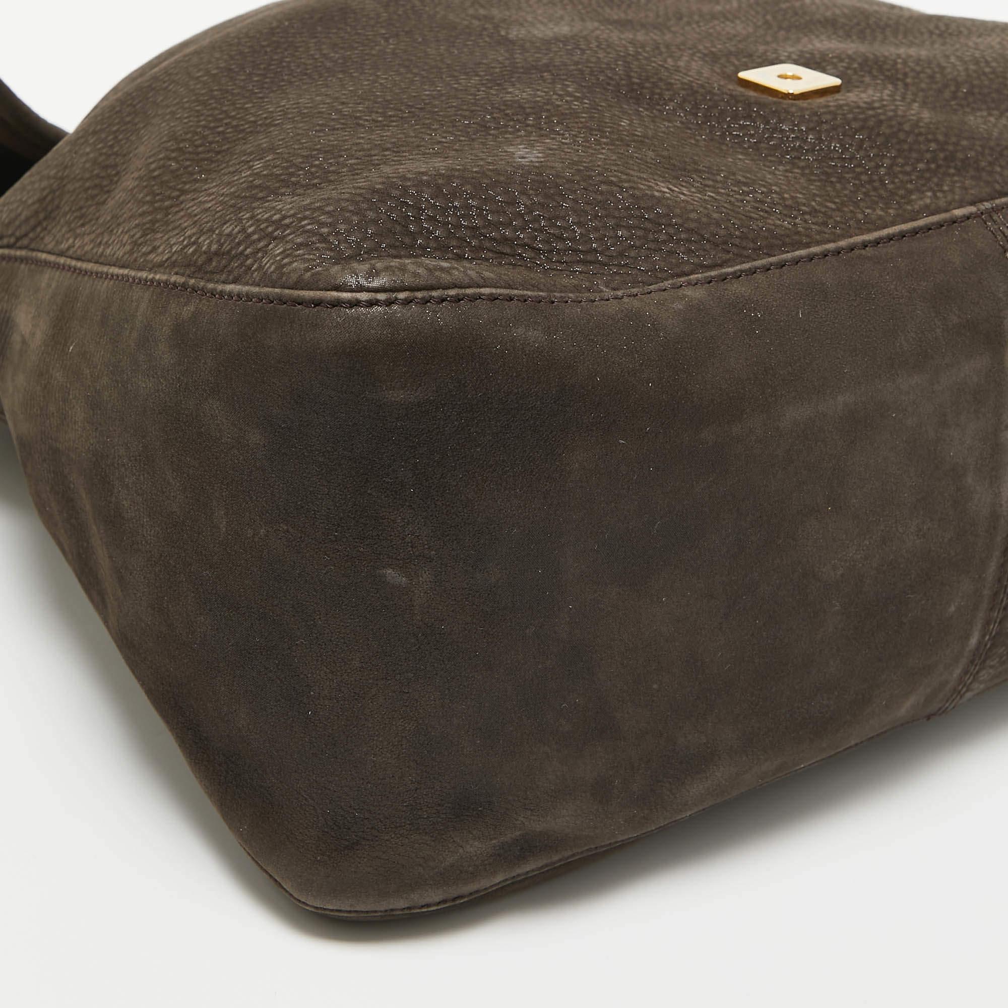 Fendi Dark Brown Nubuck Shimmer Leather Mama Forever Shoulder Bag 4