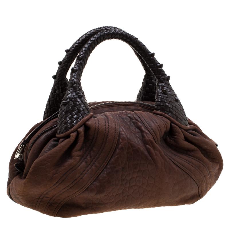 Fendi Dark Brown Pebbled Leather Spy Bag In Good Condition In Dubai, Al Qouz 2