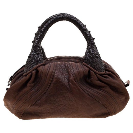 Fendi Brown Leather and Suede Shearling Hobo For Sale at 1stDibs