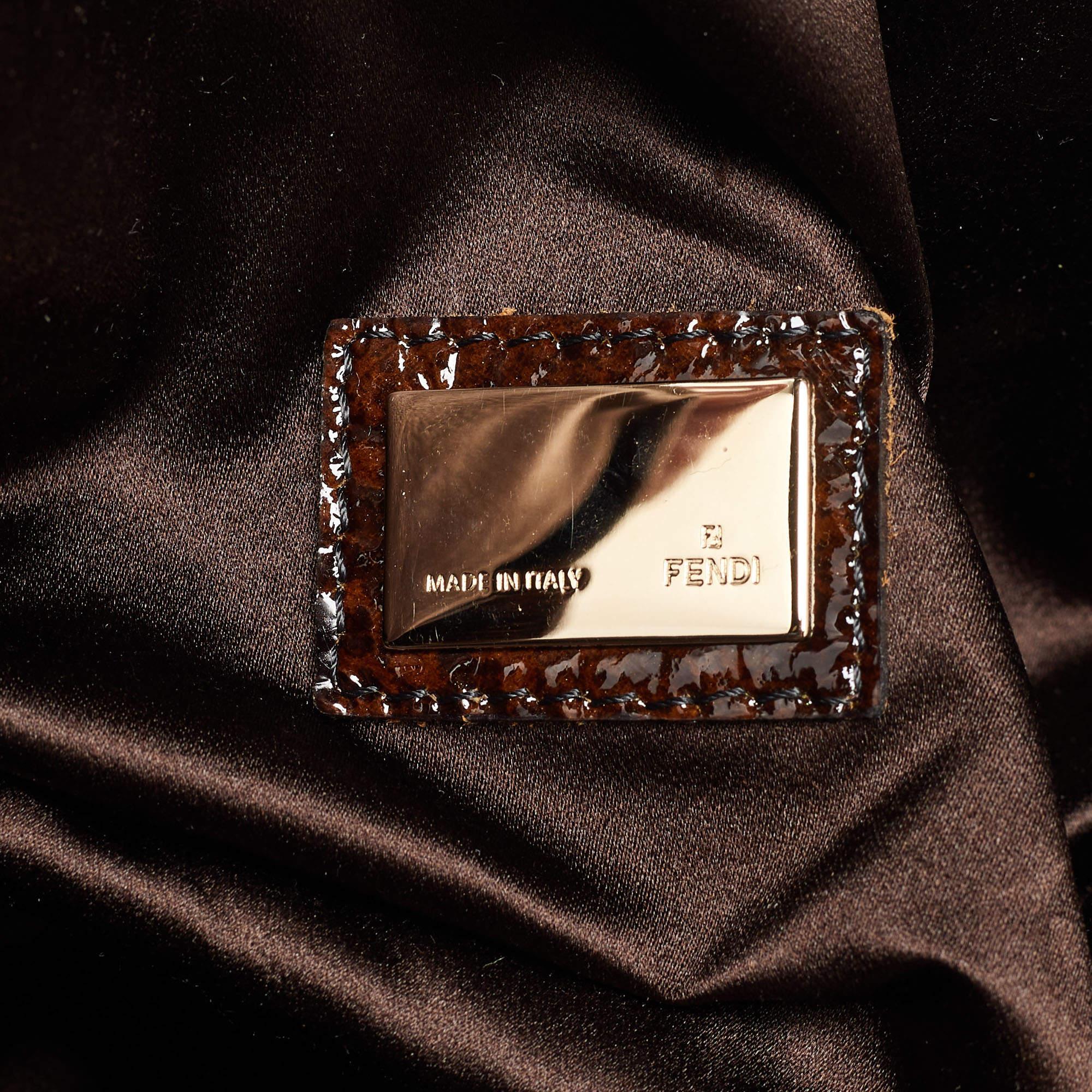 Fendi Dark Brown/Purple Patent Leather and Fabric Sequins Spy Hobo 5