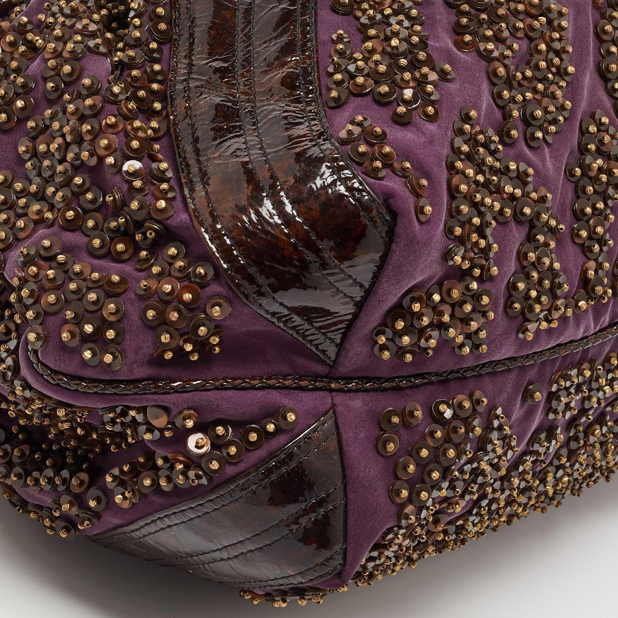 Fendi Dark Brown/Purple Patent Leather and Fabric Sequins Spy Hobo 8
