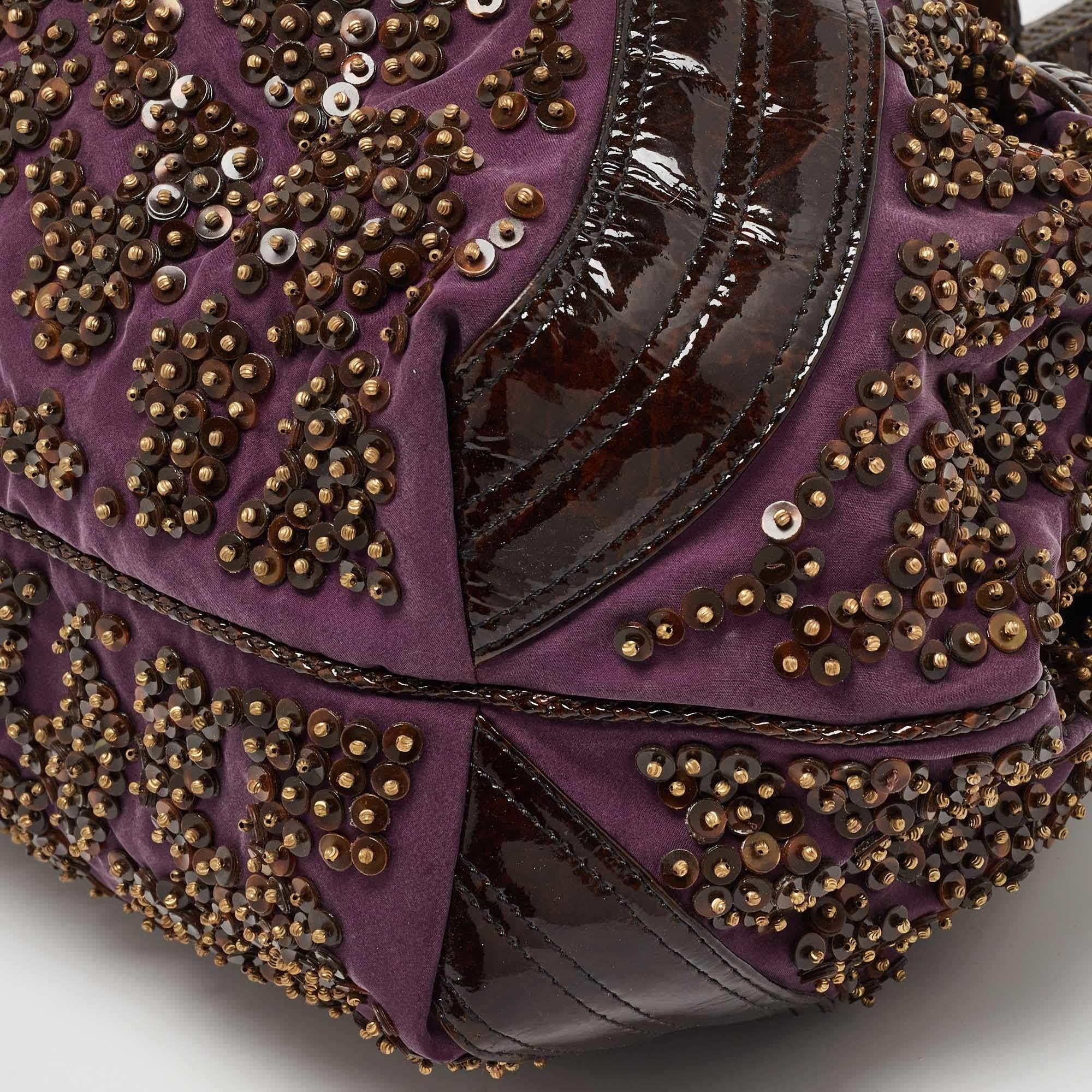 Fendi Dark Brown/Purple Patent Leather and Fabric Sequins Spy Hobo 1
