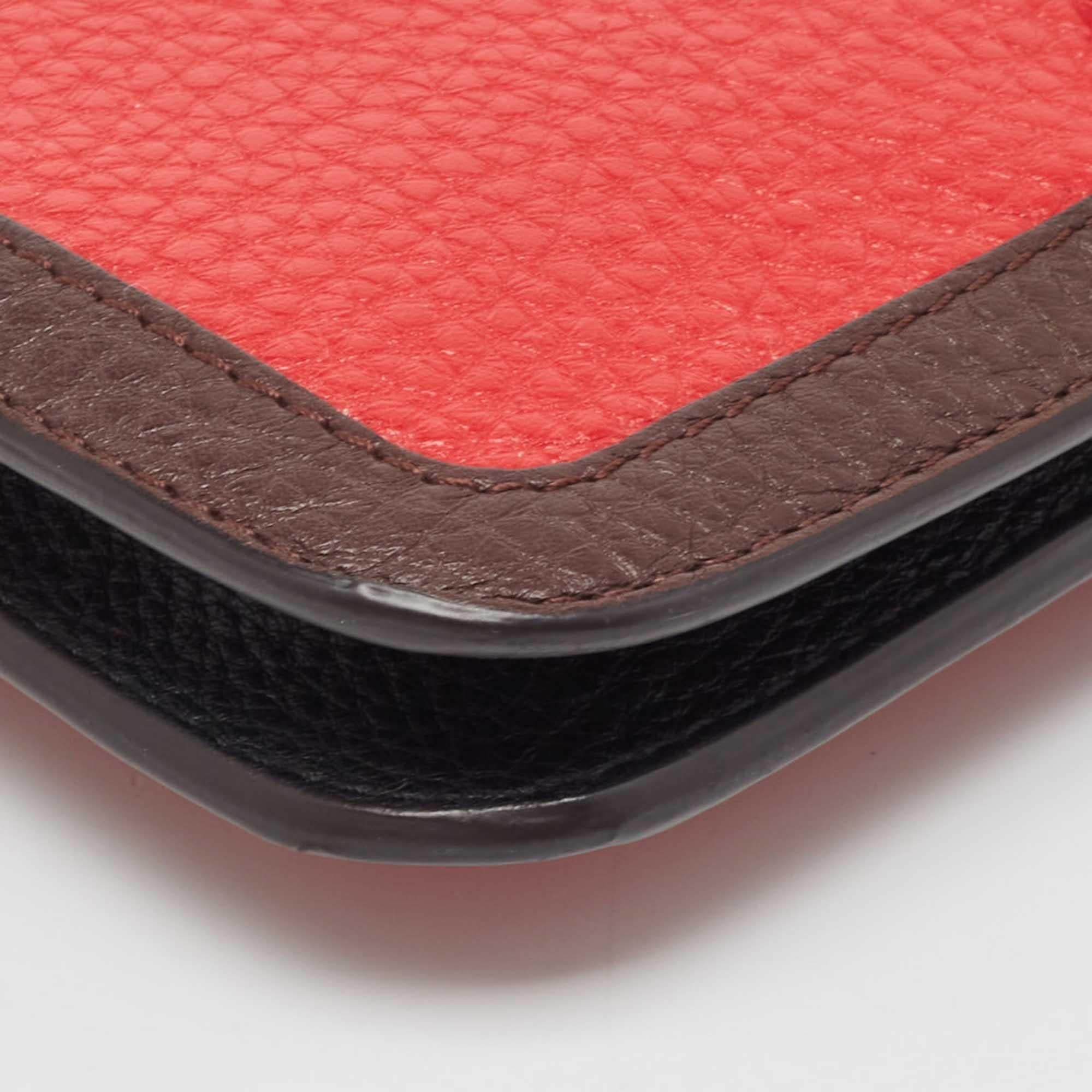 Fendi Dark Brown/Red Selleria Leather Flap Clutch For Sale 6