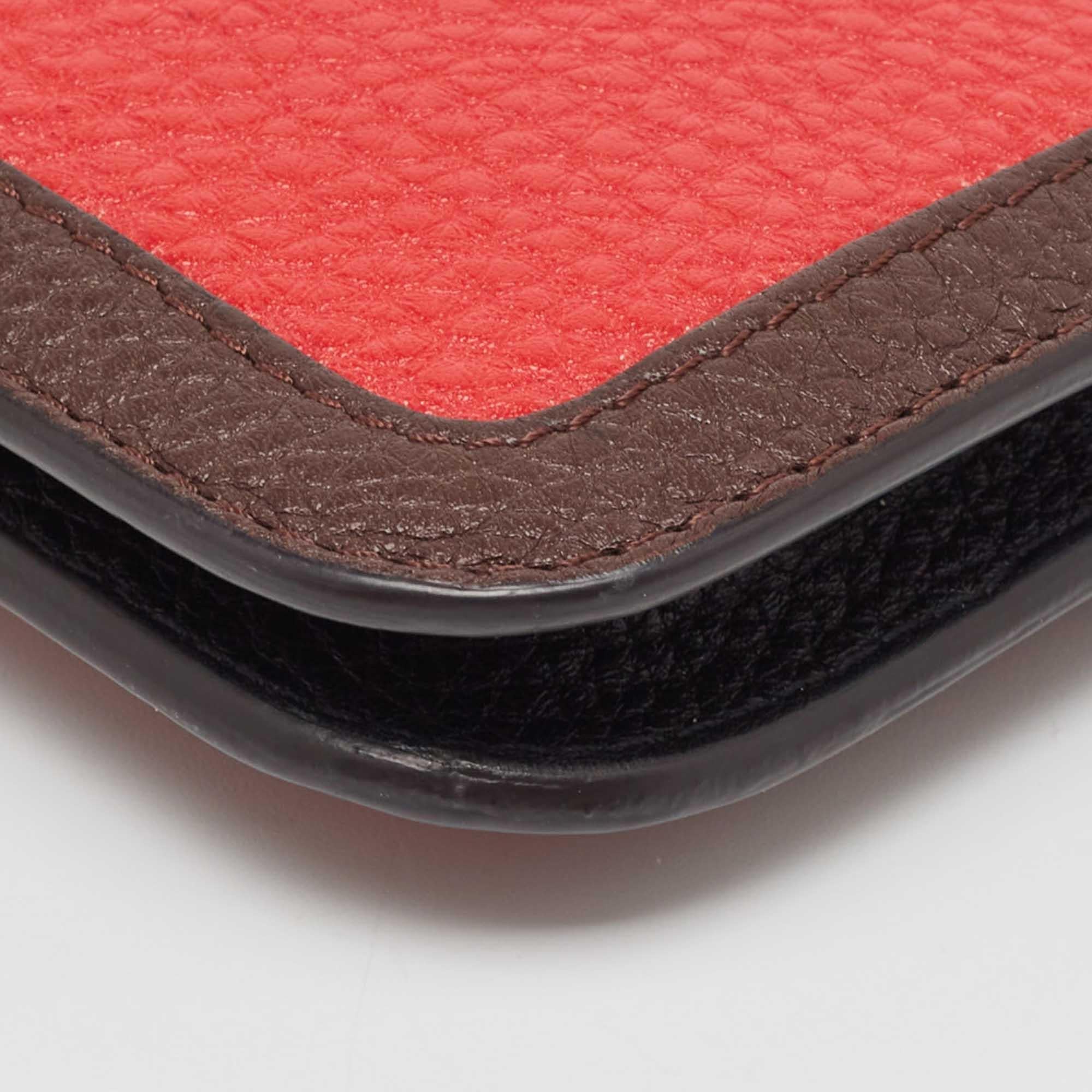Fendi Dark Brown/Red Selleria Leather Flap Clutch For Sale 7