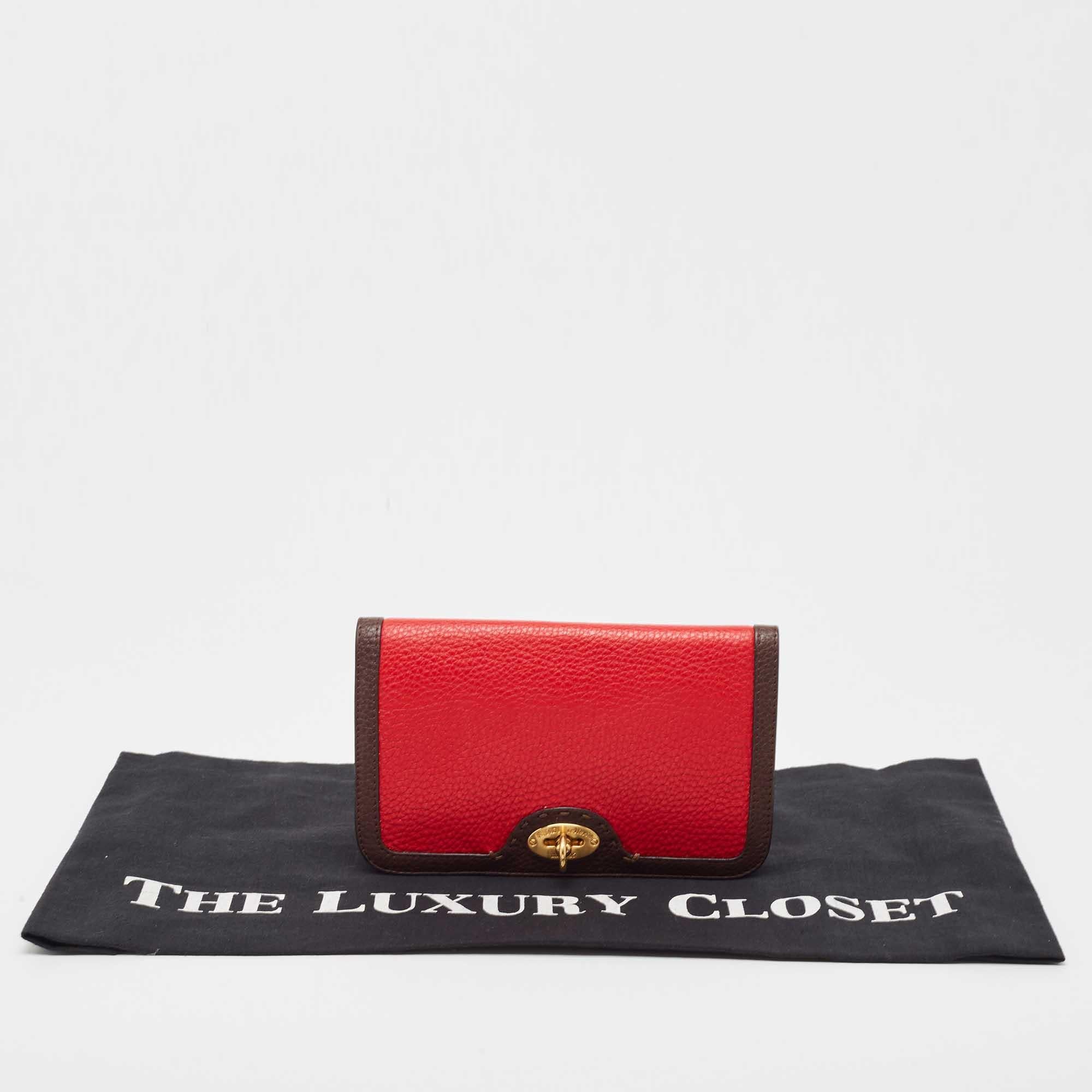 Fendi Dark Brown/Red Selleria Leather Flap Clutch For Sale 8
