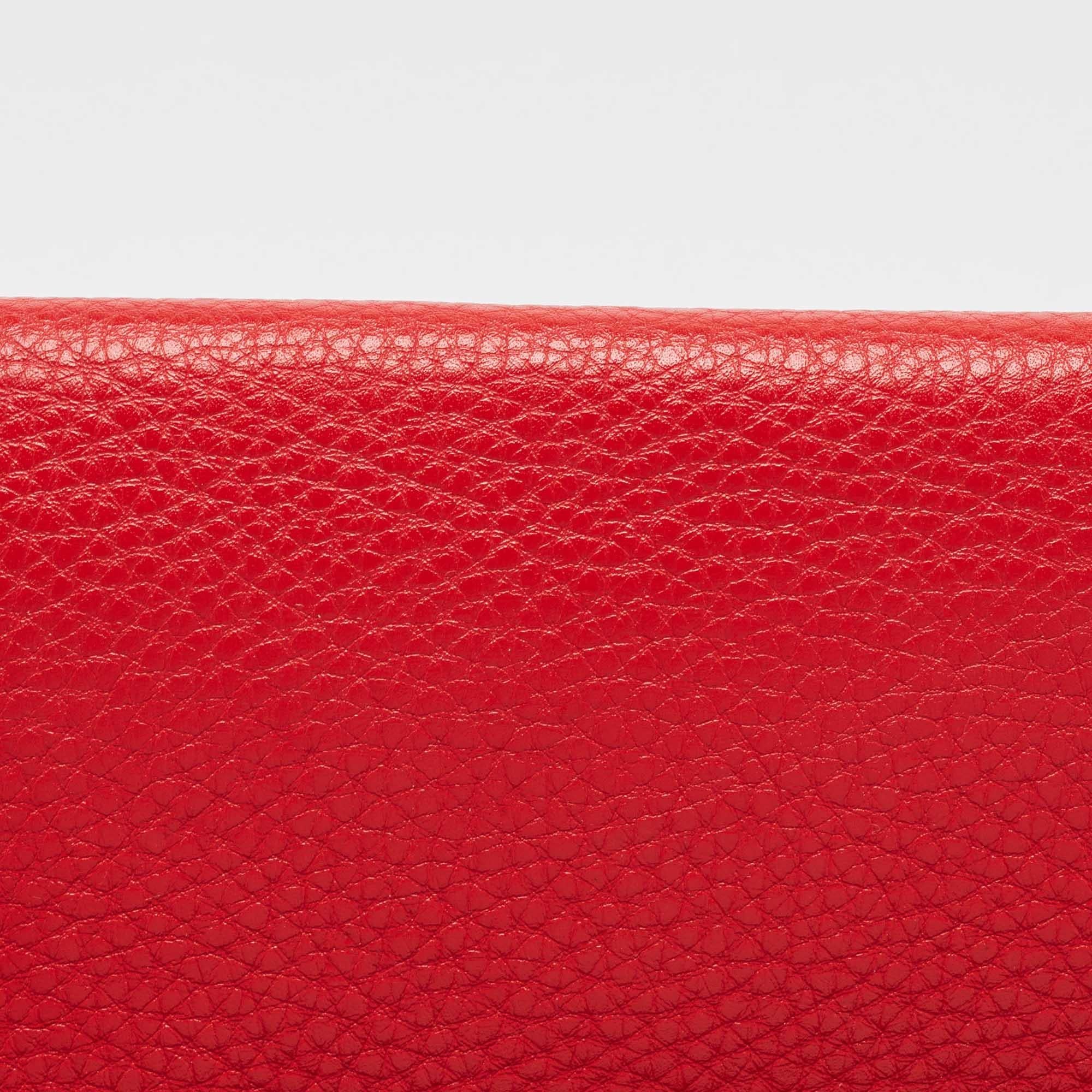 Fendi Dark Brown/Red Selleria Leather Flap Clutch For Sale 3