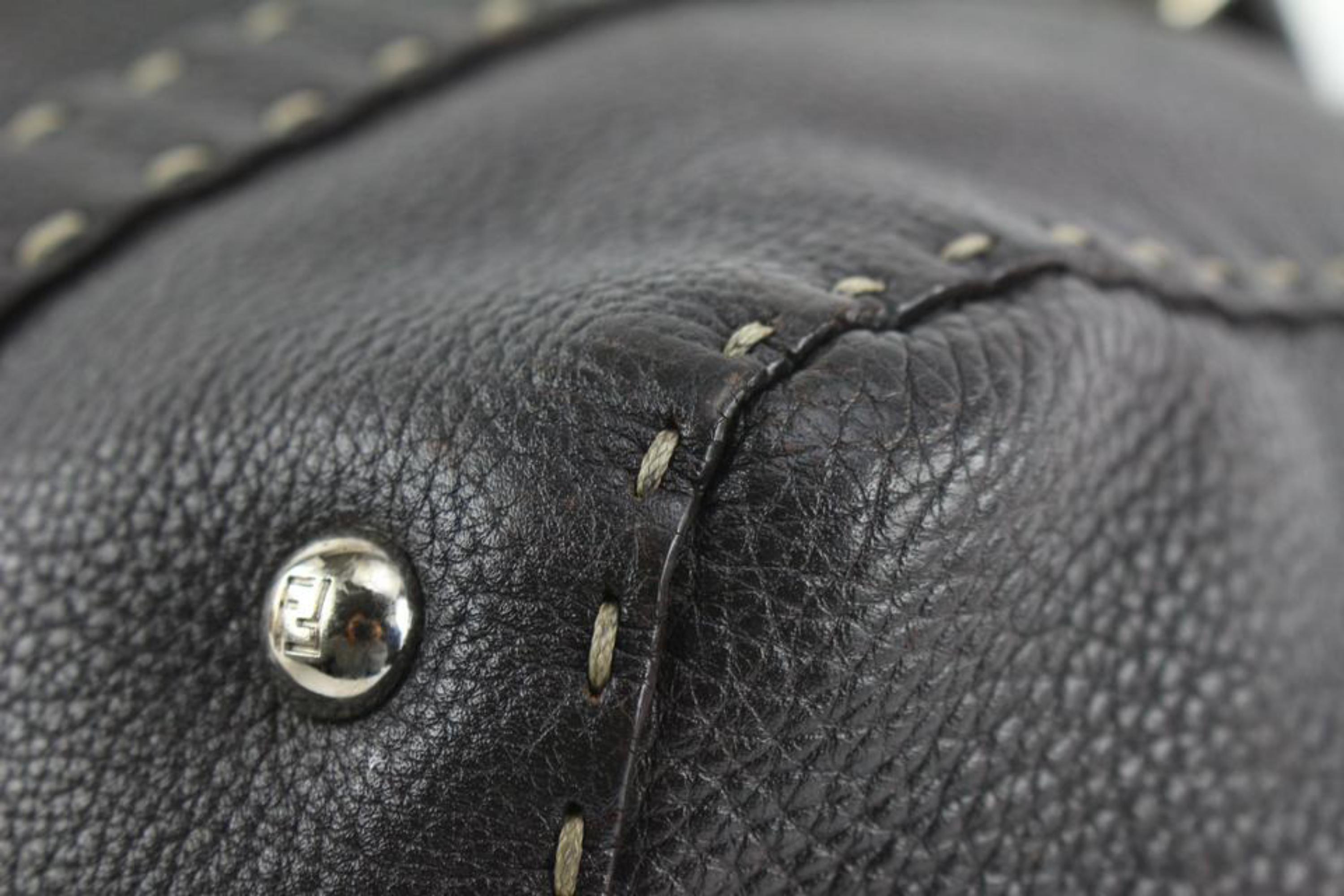 Fendi Dark Brown Selleria Leather Linda Shoulder Satchel Bag 1221f19 For Sale 5