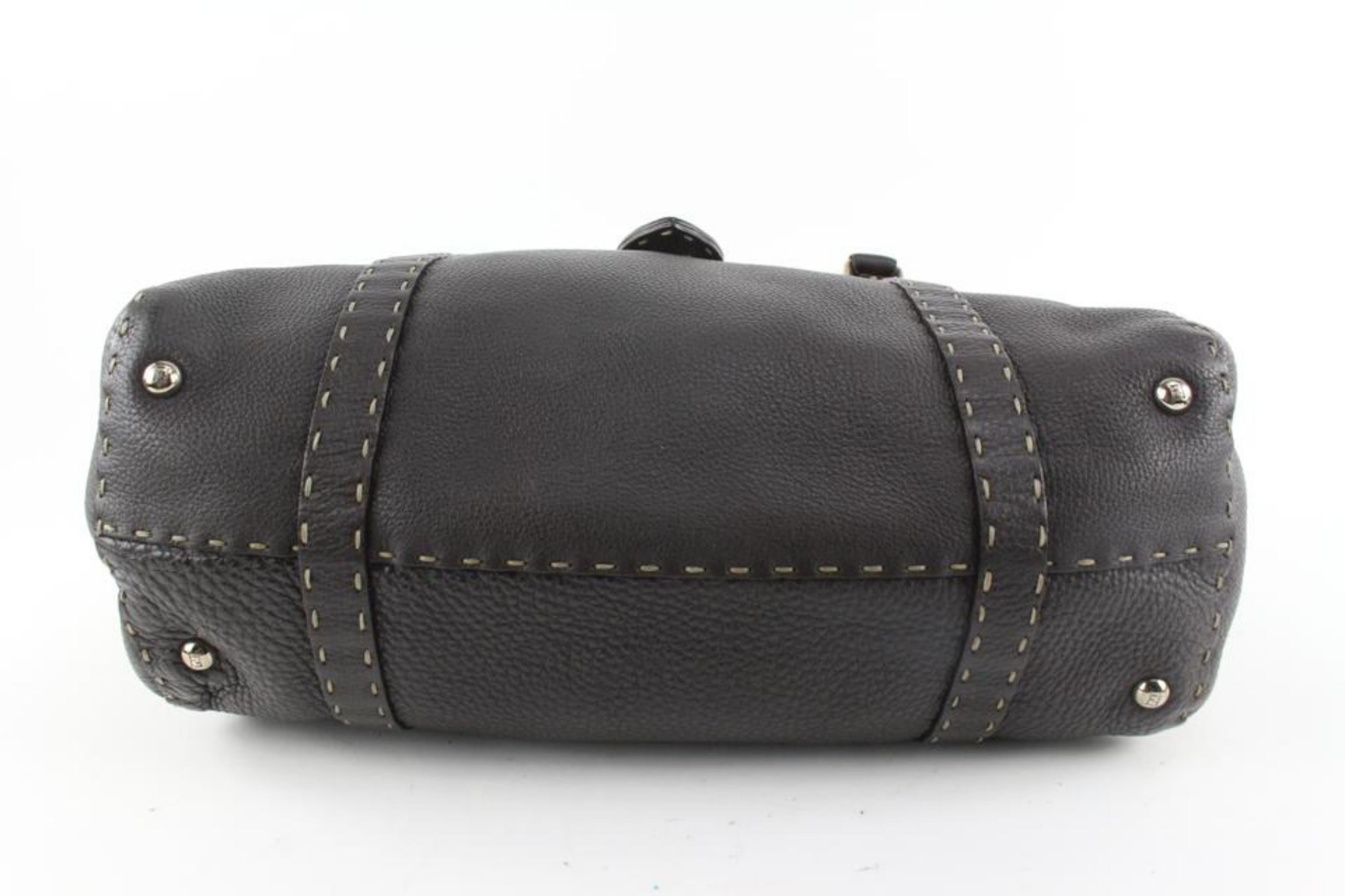 Fendi Dark Brown Selleria Leather Linda Shoulder Satchel Bag 1221f19 For Sale 2