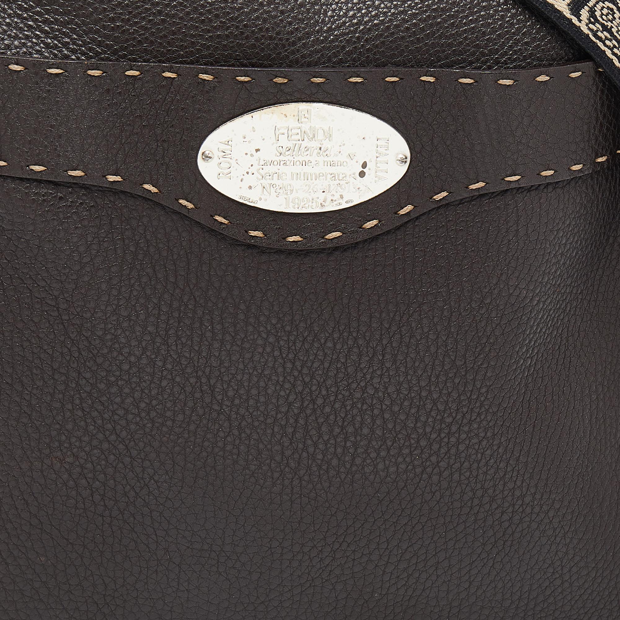 Fendi Dark Brown Selleria Leather Messenger Bag 3