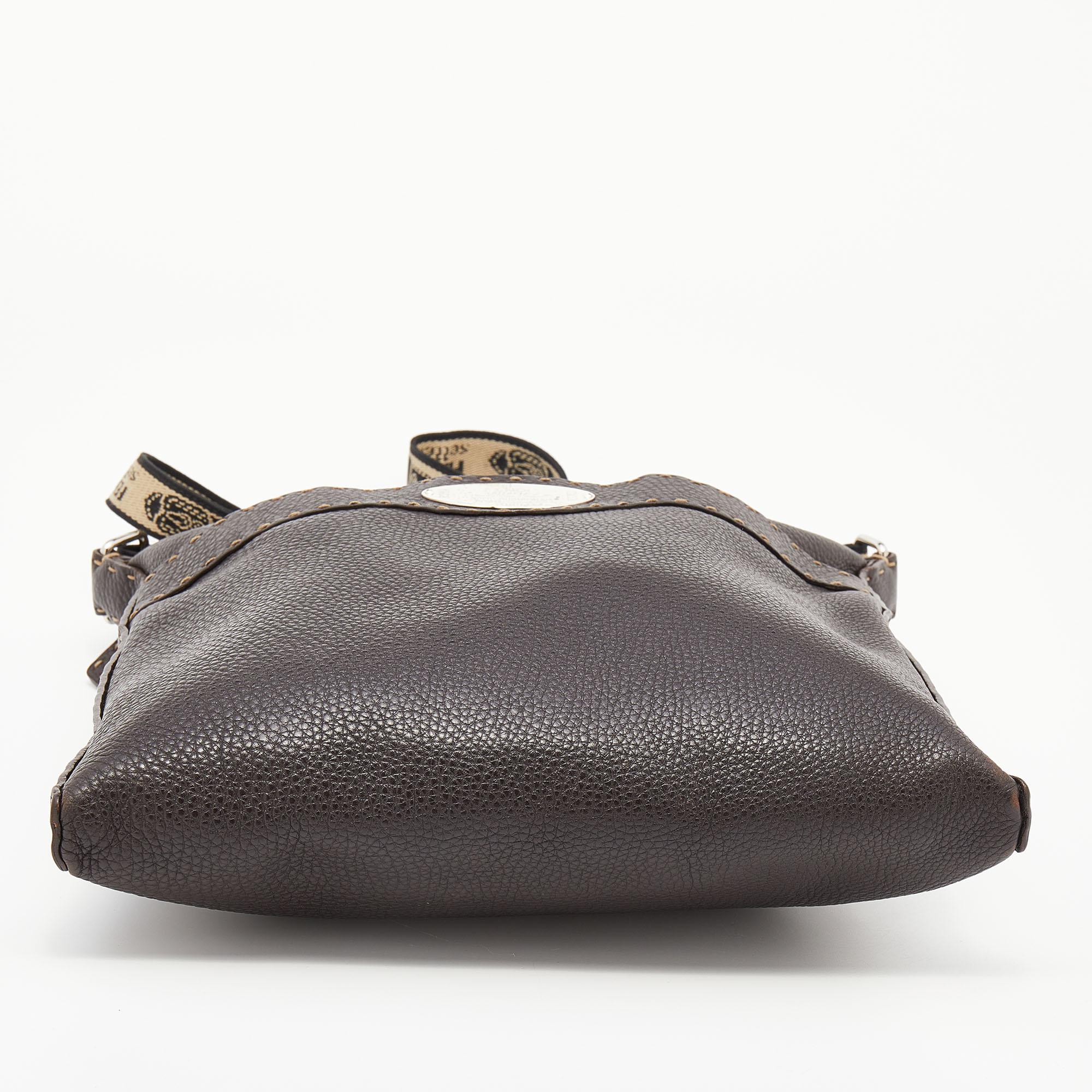 Black Fendi Dark Brown Selleria Leather Messenger Bag