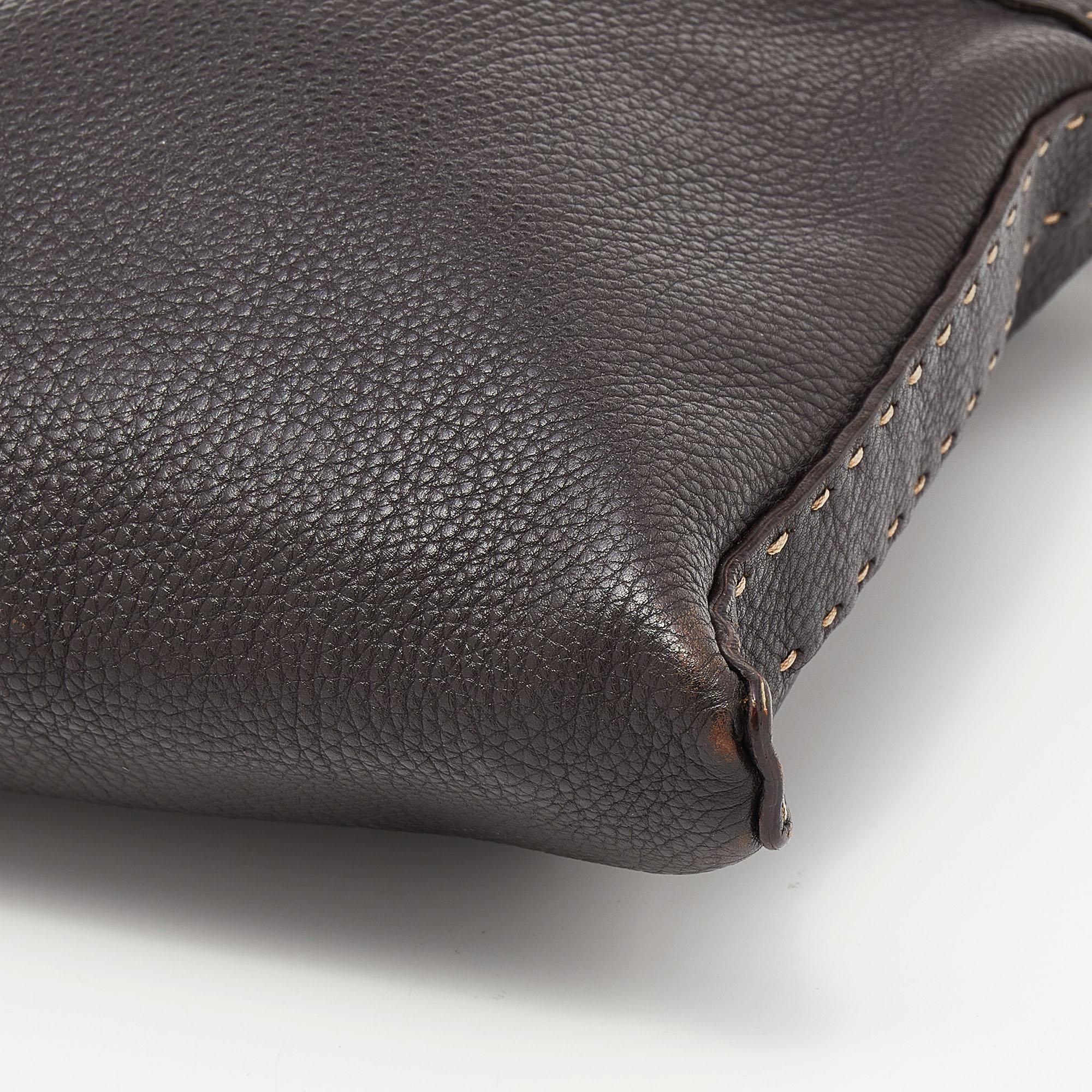 Women's Fendi Dark Brown Selleria Leather Messenger Bag