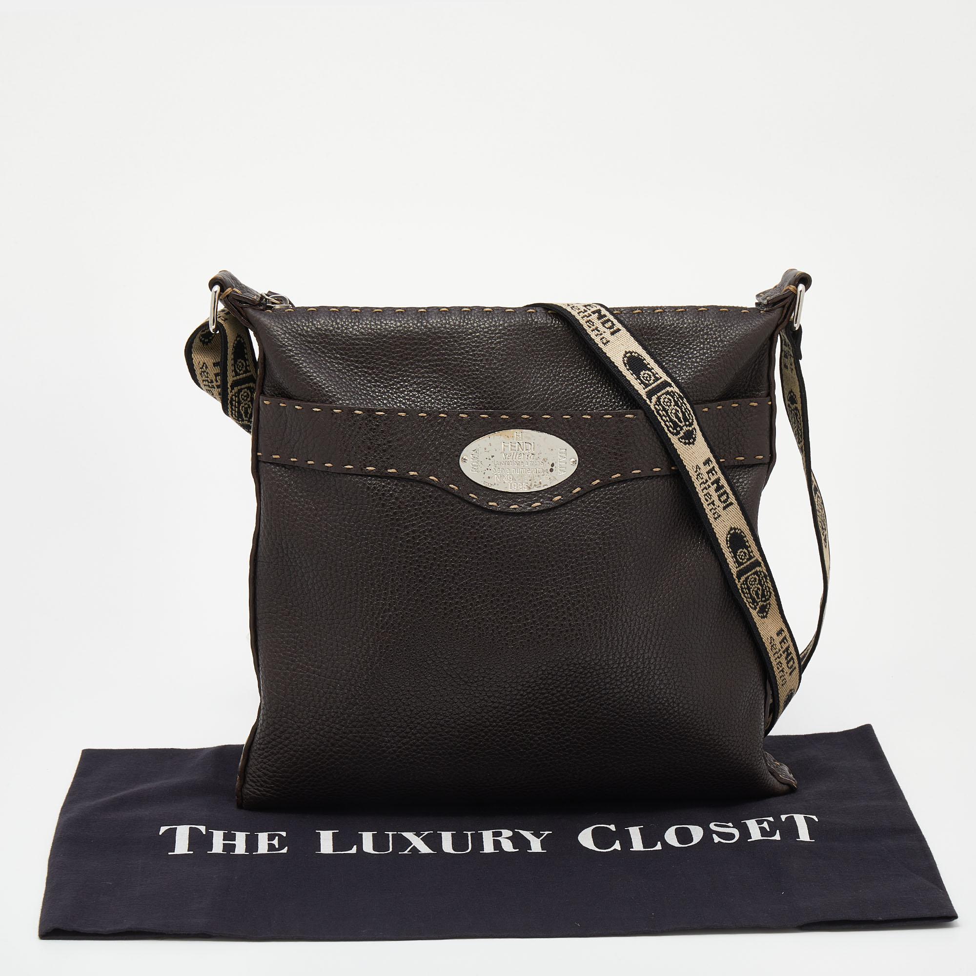 Fendi Dark Brown Selleria Leather Messenger Bag 1