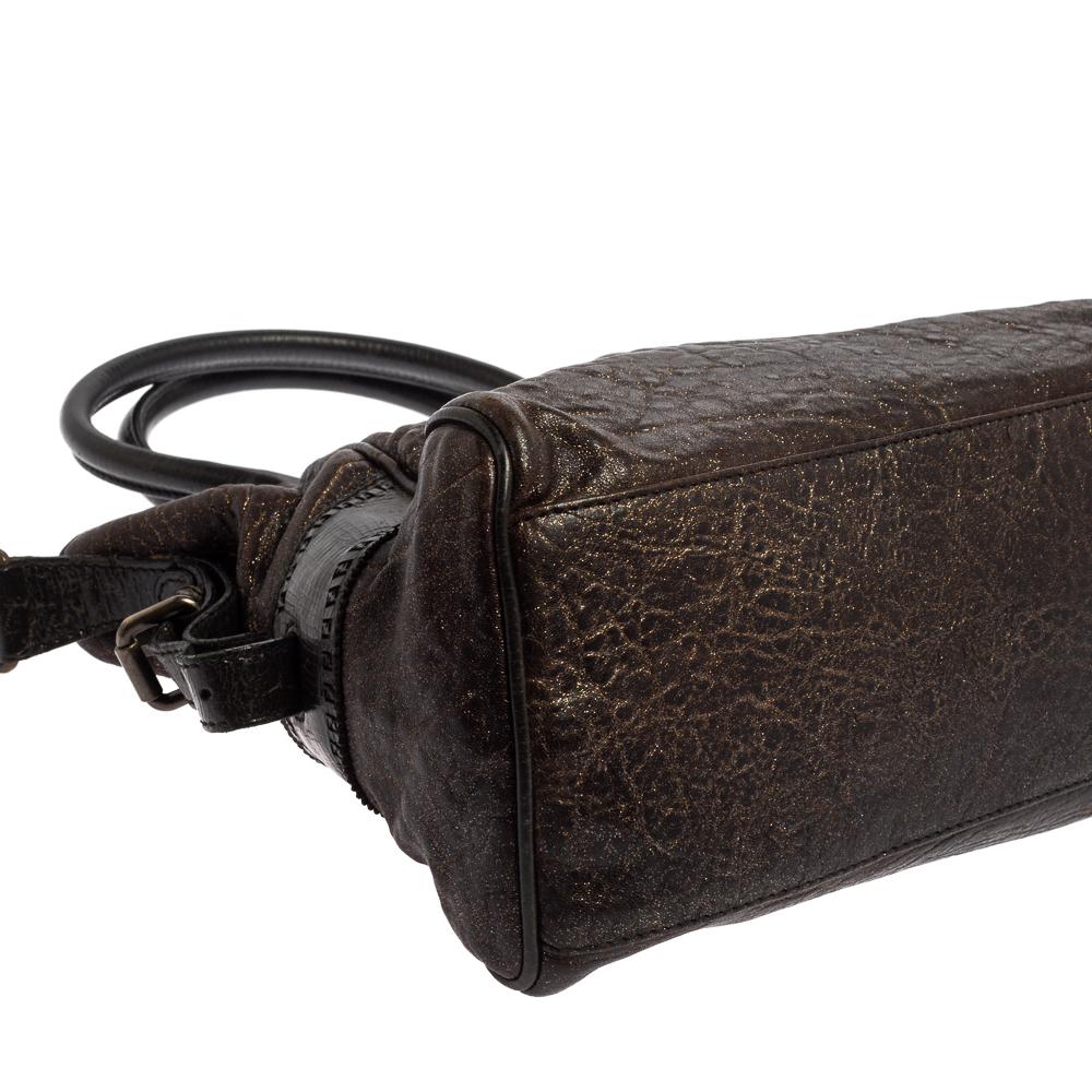 Fendi Dark Brown Shimmer Leather Small Studded Chef De Jour Bag For Sale 6