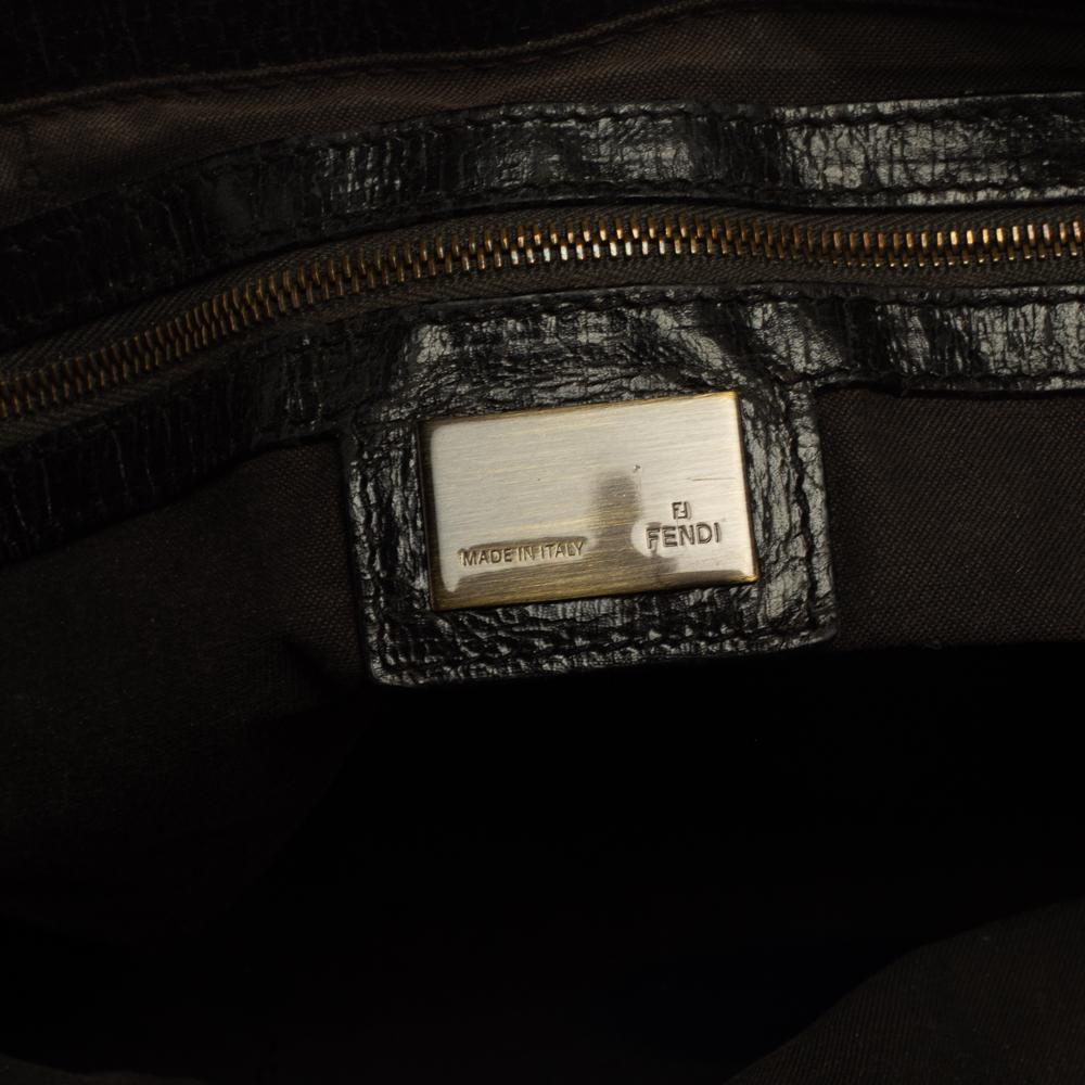 Fendi Dark Brown Shimmer Leather Small Studded Chef De Jour Bag For Sale 2
