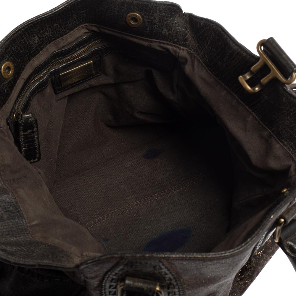 Fendi Dark Brown Shimmer Leather Small Studded Chef De Jour Bag For Sale 3