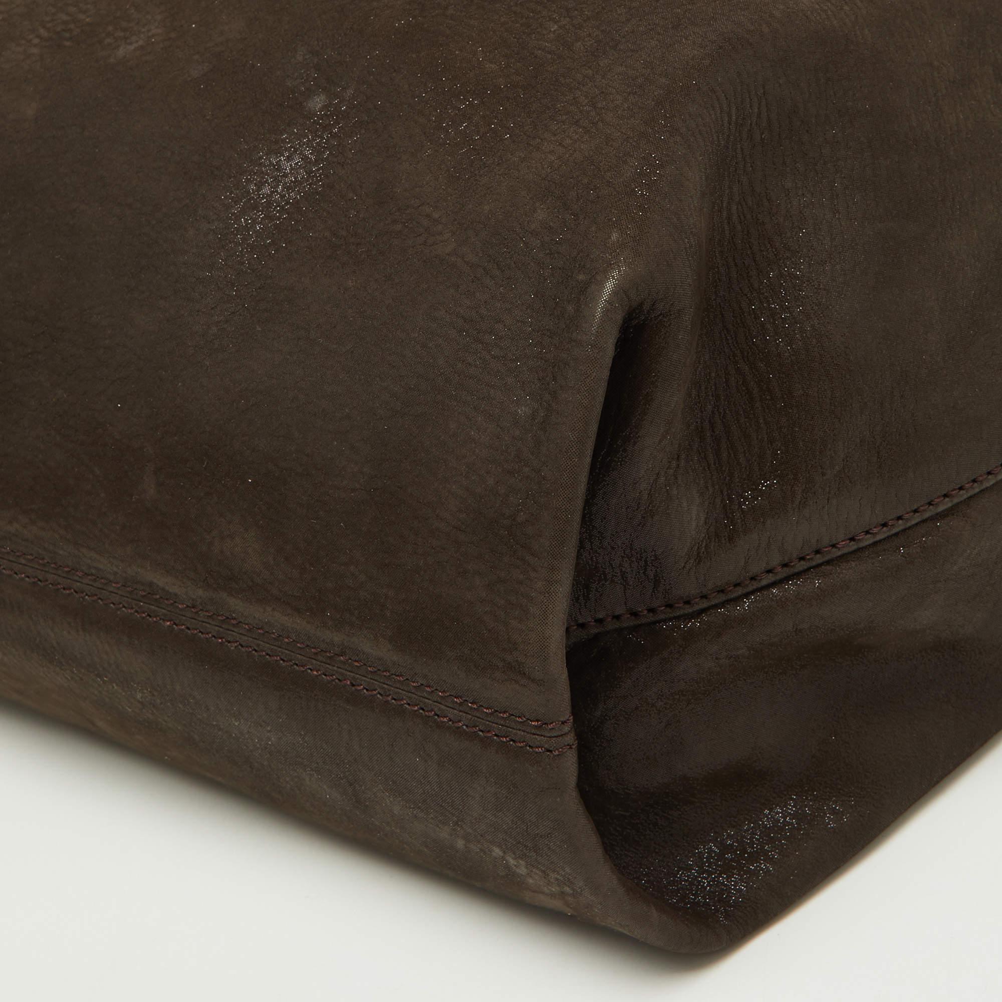 Fendi Dark Brown Shimmer Nubuck Leather Forever Hobo For Sale 6
