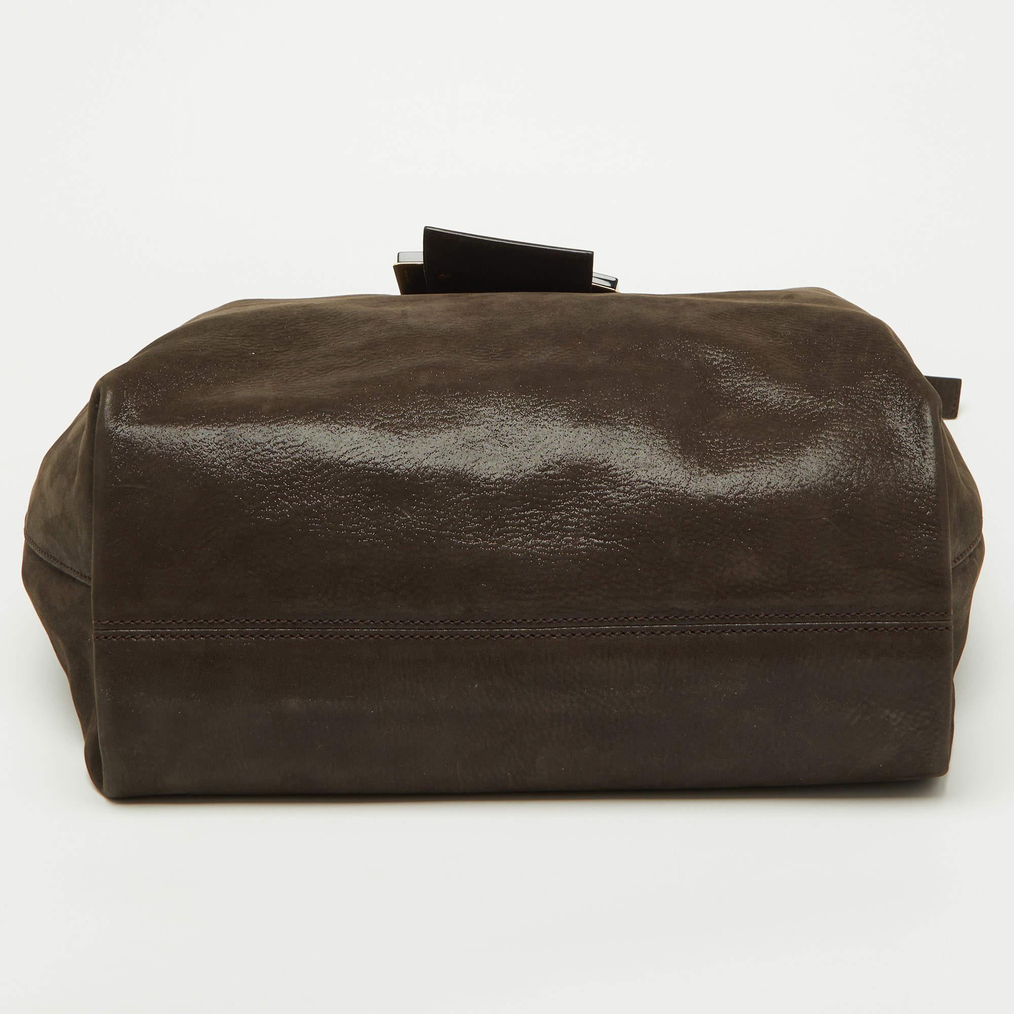 Fendi Dark Brown Shimmer Nubuck Leather Forever Hobo For Sale 1