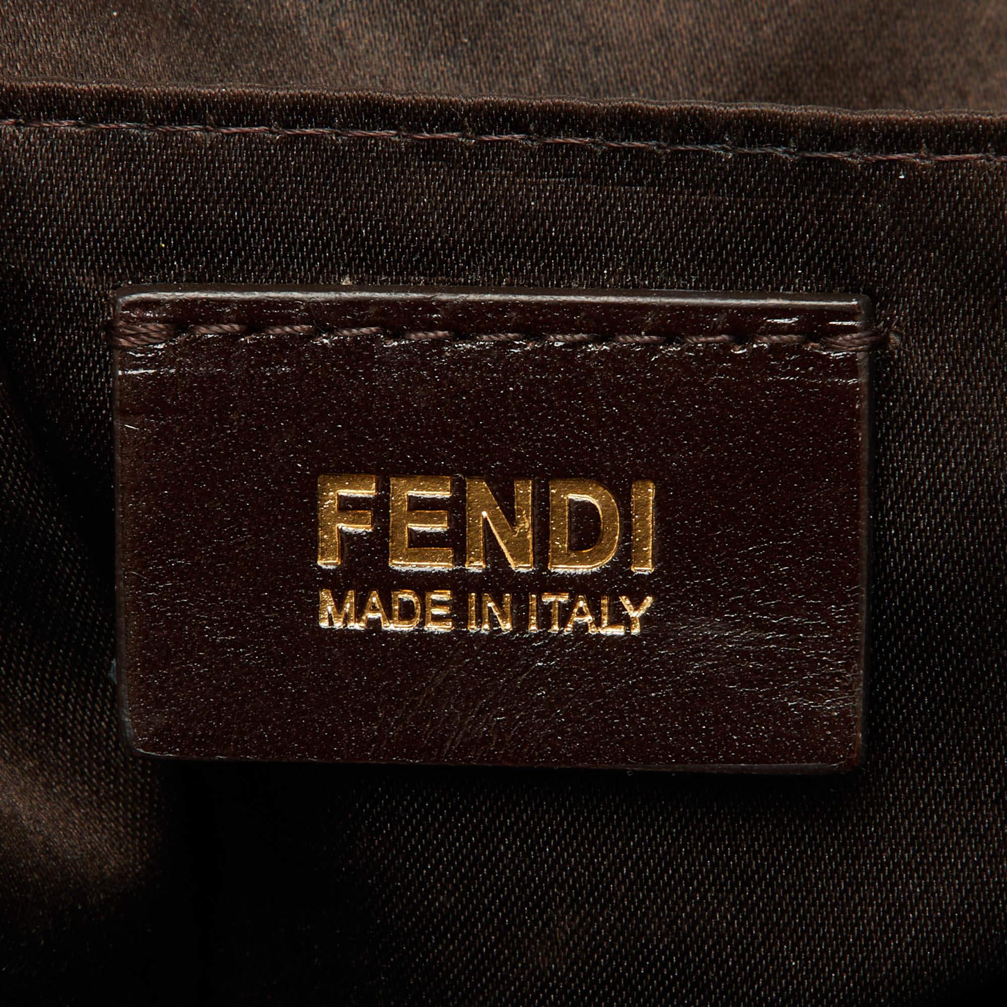 Fendi Dark Brown Shimmer Nubuck Leather Forever Hobo For Sale 2