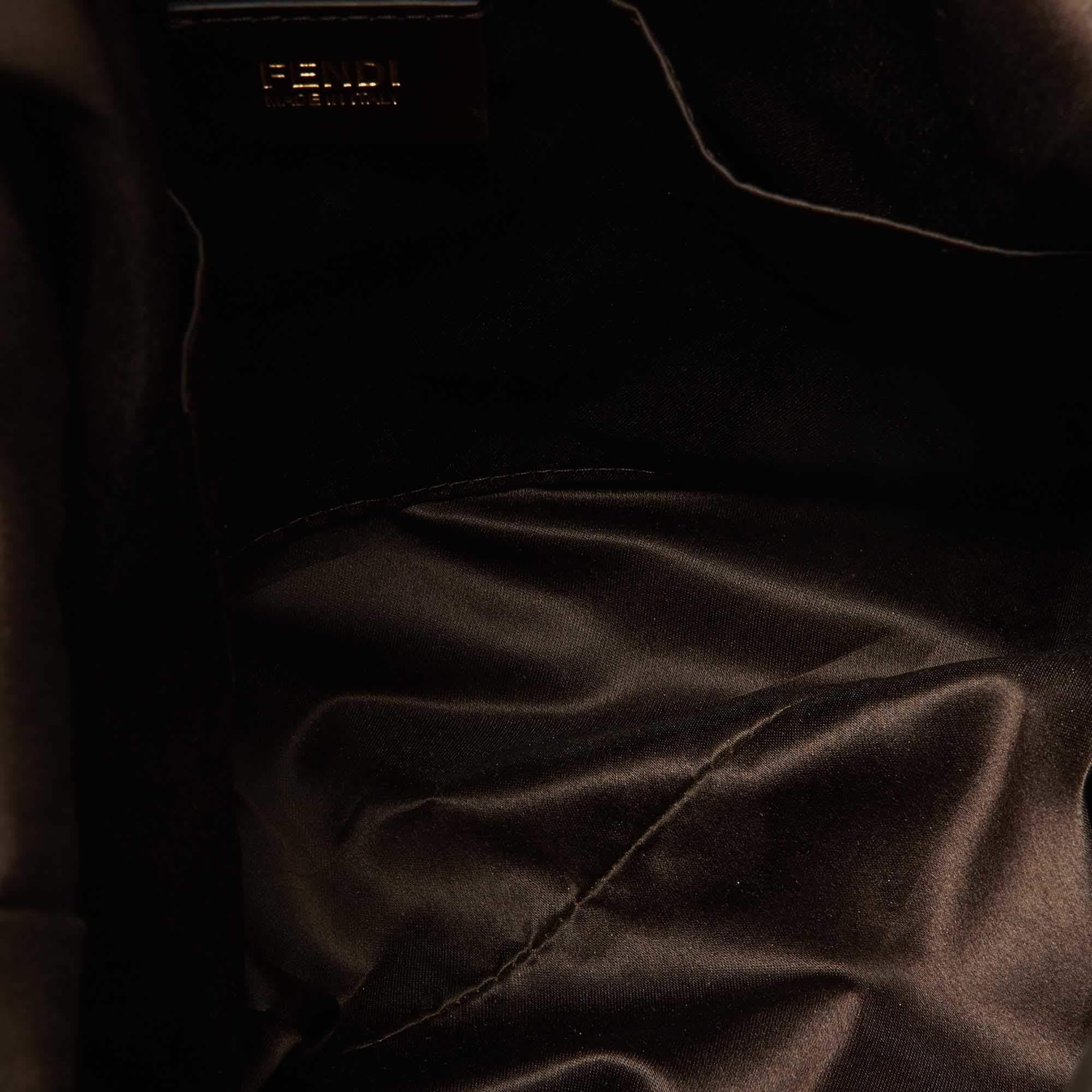 Fendi Dark Brown Shimmer Nubuck Leather Forever Hobo For Sale 4
