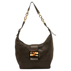 Fendi Dark Brown Shimmer Nubuck Leather Forever Hobo