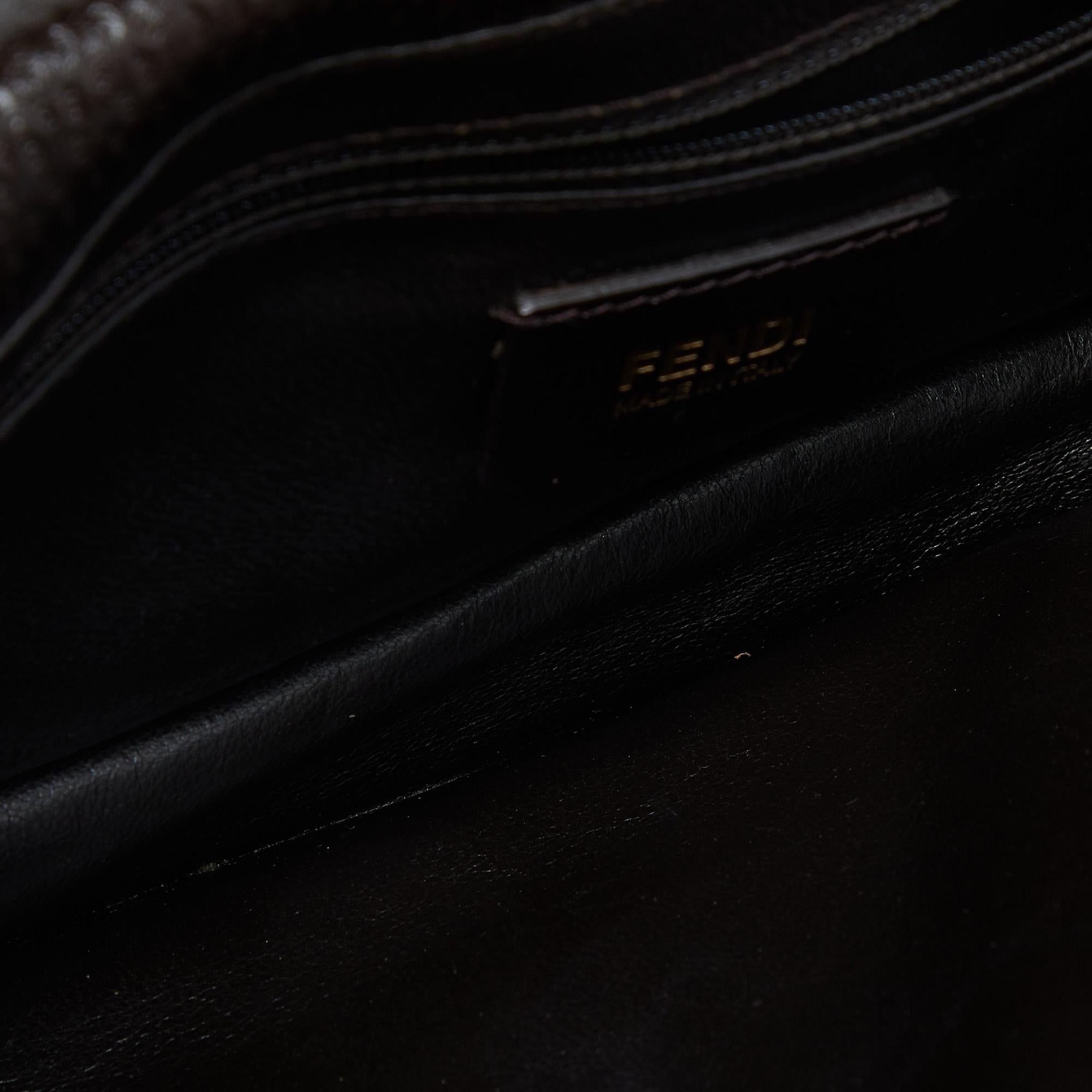 Fendi Dark Brown Textured Leather Classico No.1 Top Handle Bag In Good Condition For Sale In Dubai, Al Qouz 2